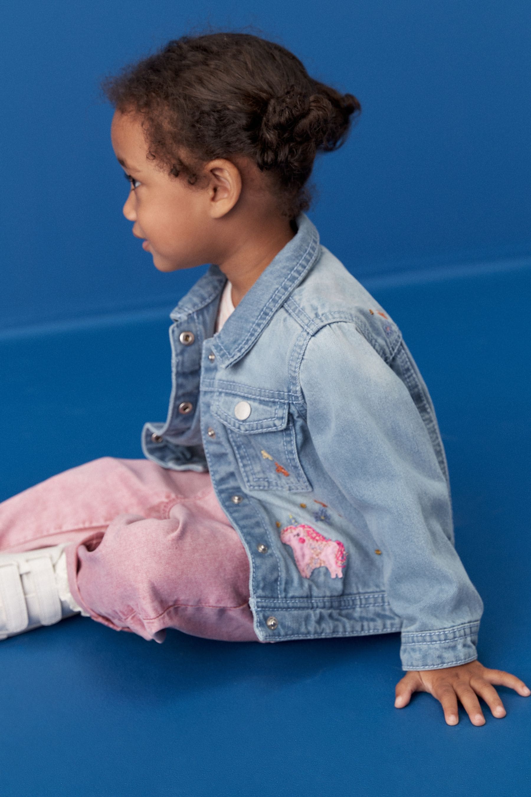 Mid Blue 100% Cotton Denim Embroidered Unicorn Jacket (3mths-7yrs)