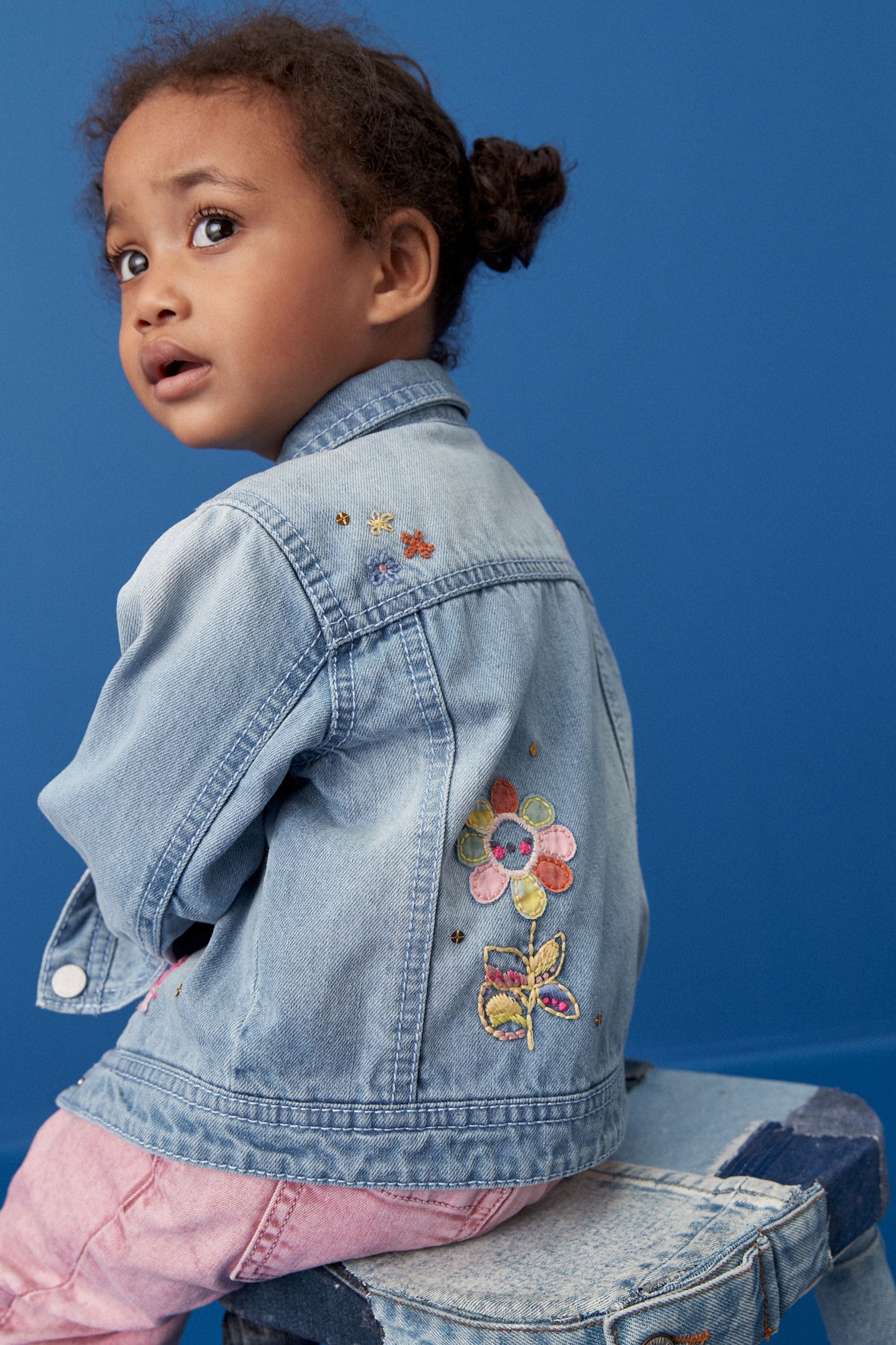 Mid Blue 100% Cotton Denim Embroidered Unicorn Jacket (3mths-7yrs)