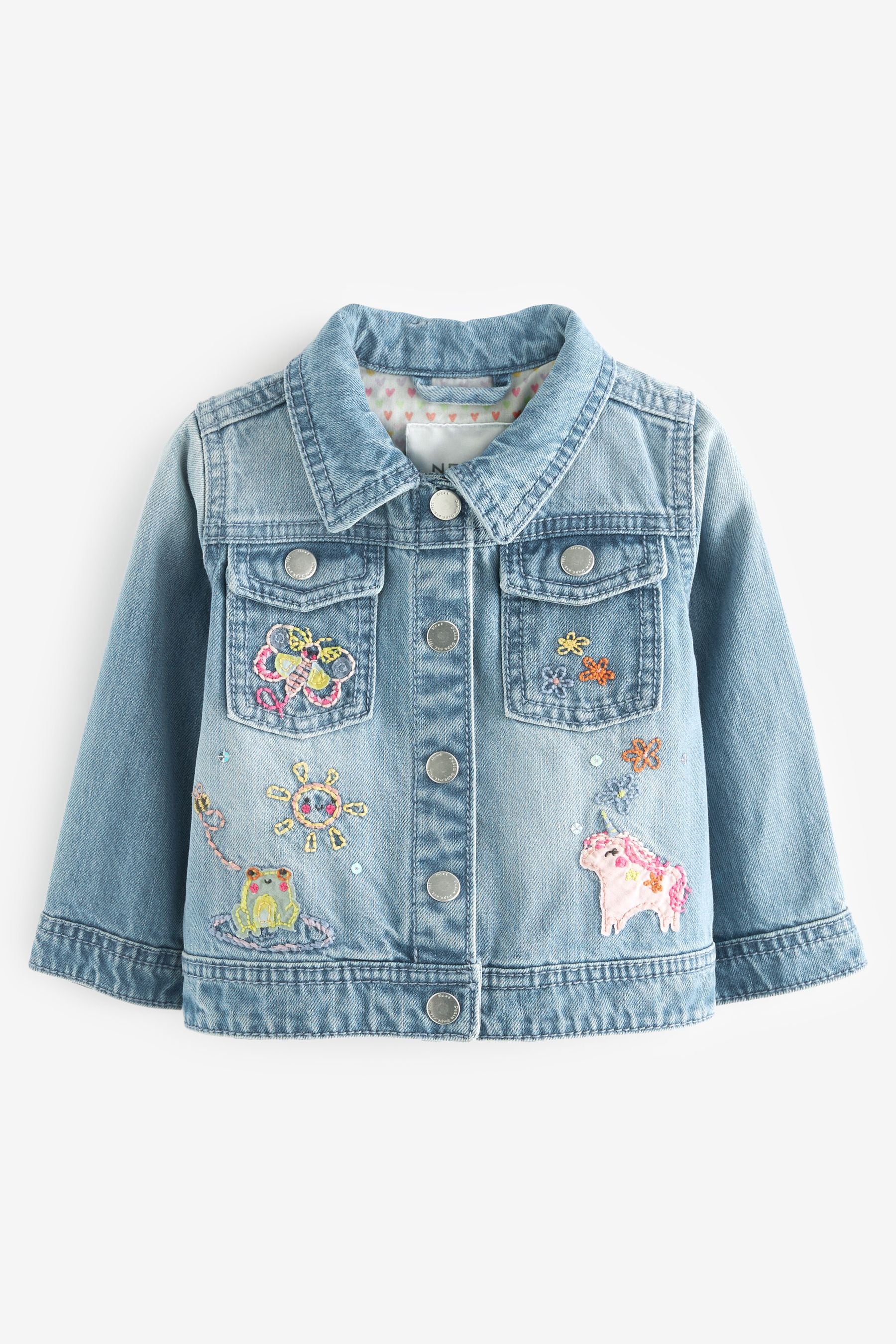 Mid Blue 100% Cotton Denim Embroidered Unicorn Jacket (3mths-7yrs)