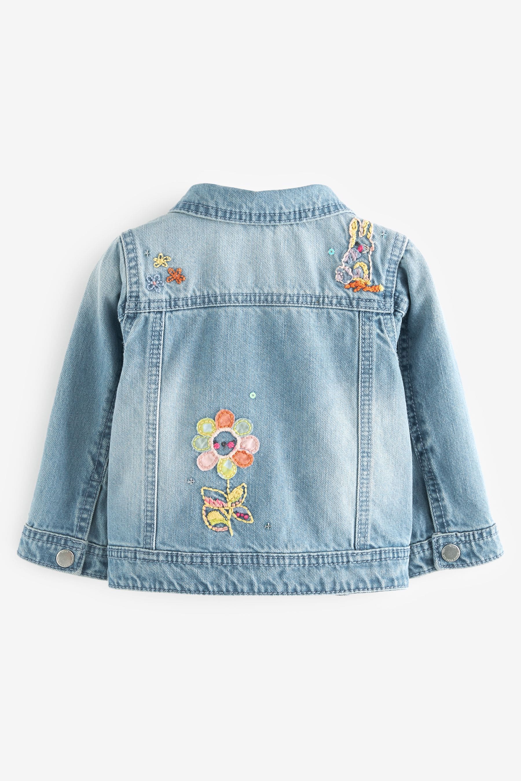 Mid Blue 100% Cotton Denim Embroidered Unicorn Jacket (3mths-7yrs)