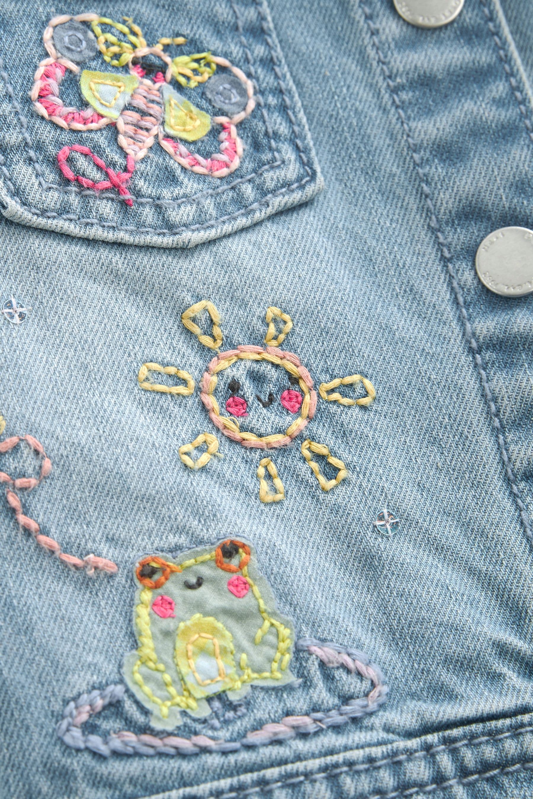 Mid Blue 100% Cotton Denim Embroidered Unicorn Jacket (3mths-7yrs)