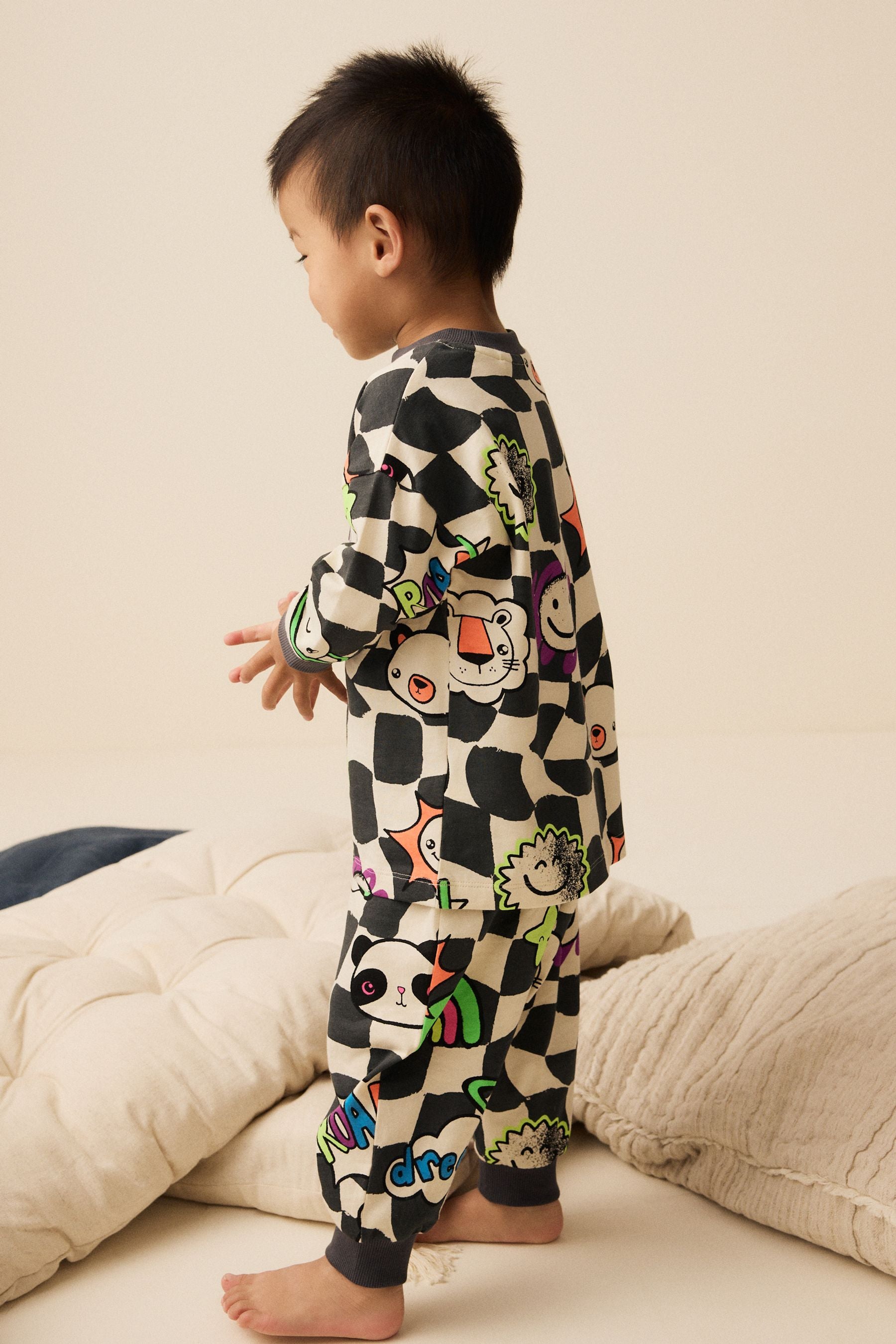 Black/White Character Checkerboard Oversized Single 100% Cotton Pyjamas (9mths-8yrs)