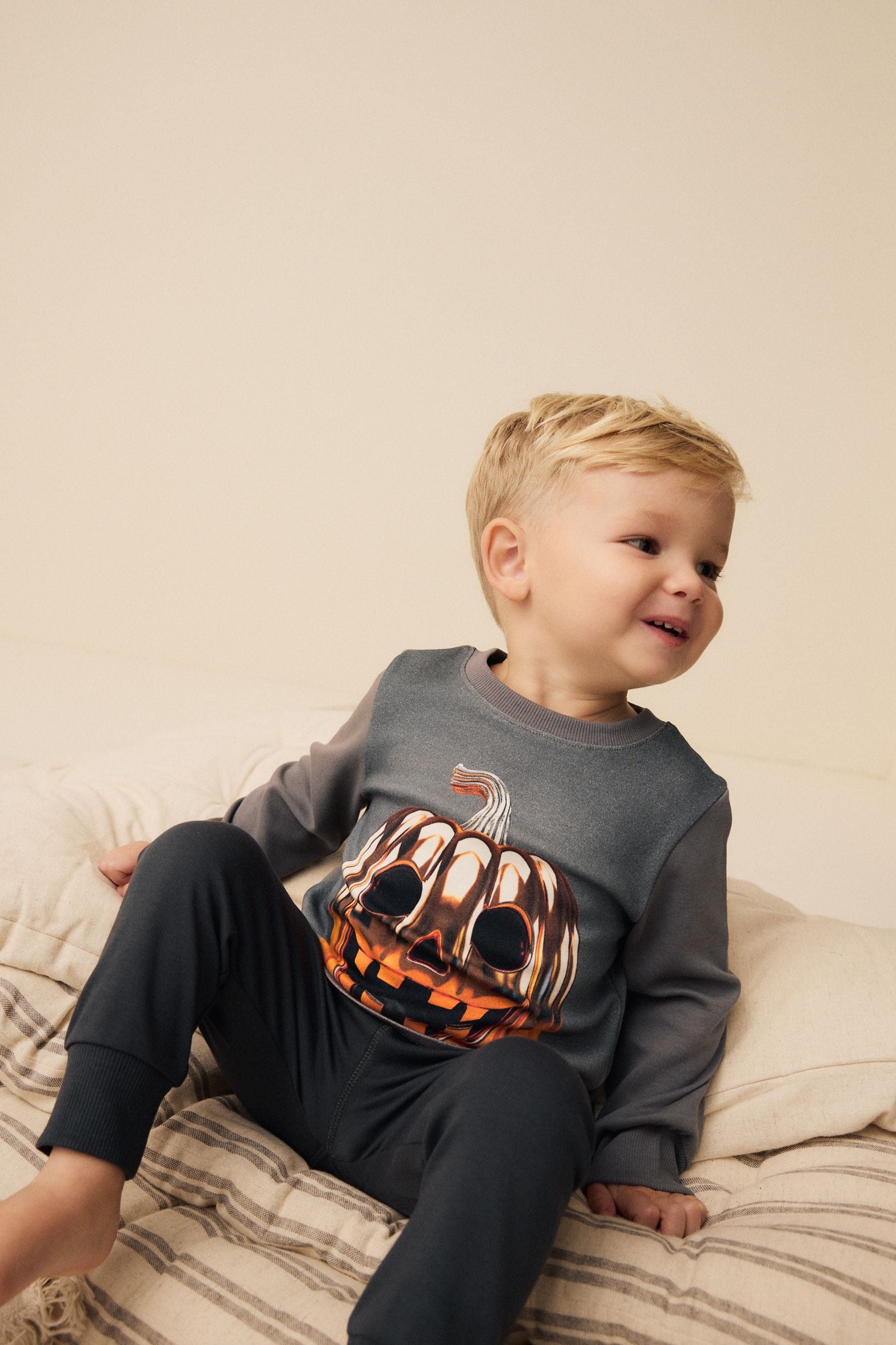 Grey Pumpkin Snuggle 100% Cotton Halloween Pyjamas Set (9mths-10yrs)