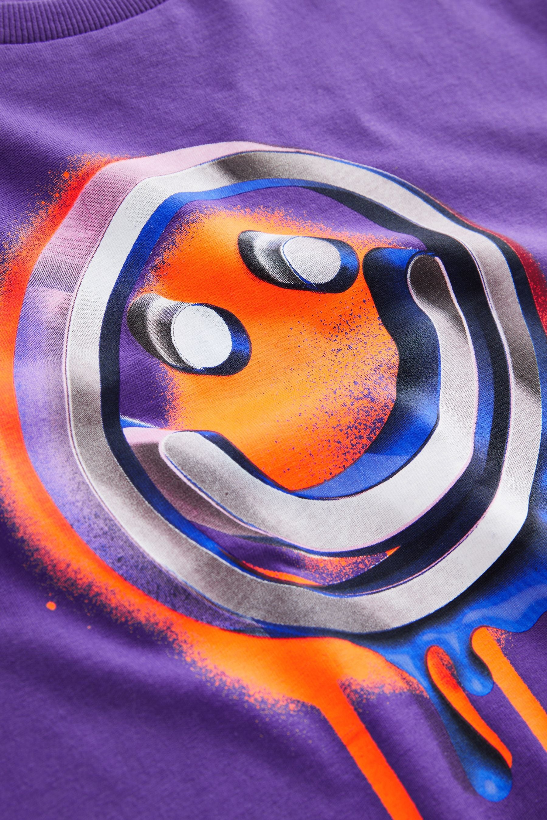 Purple Smile Relaxed Fit Short Sleeve Graphic T-Shirt (3-16yrs)