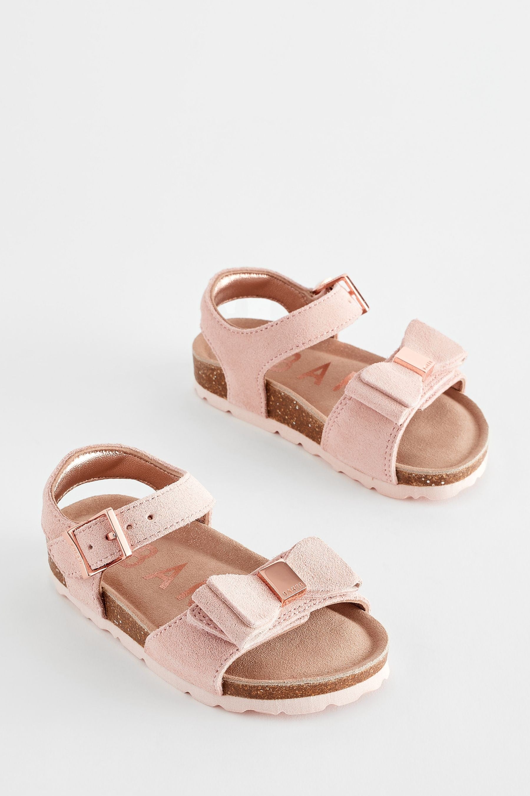 Pink Baker by Ted Baker Girls Pink Suede Footbed Sandals with Bow