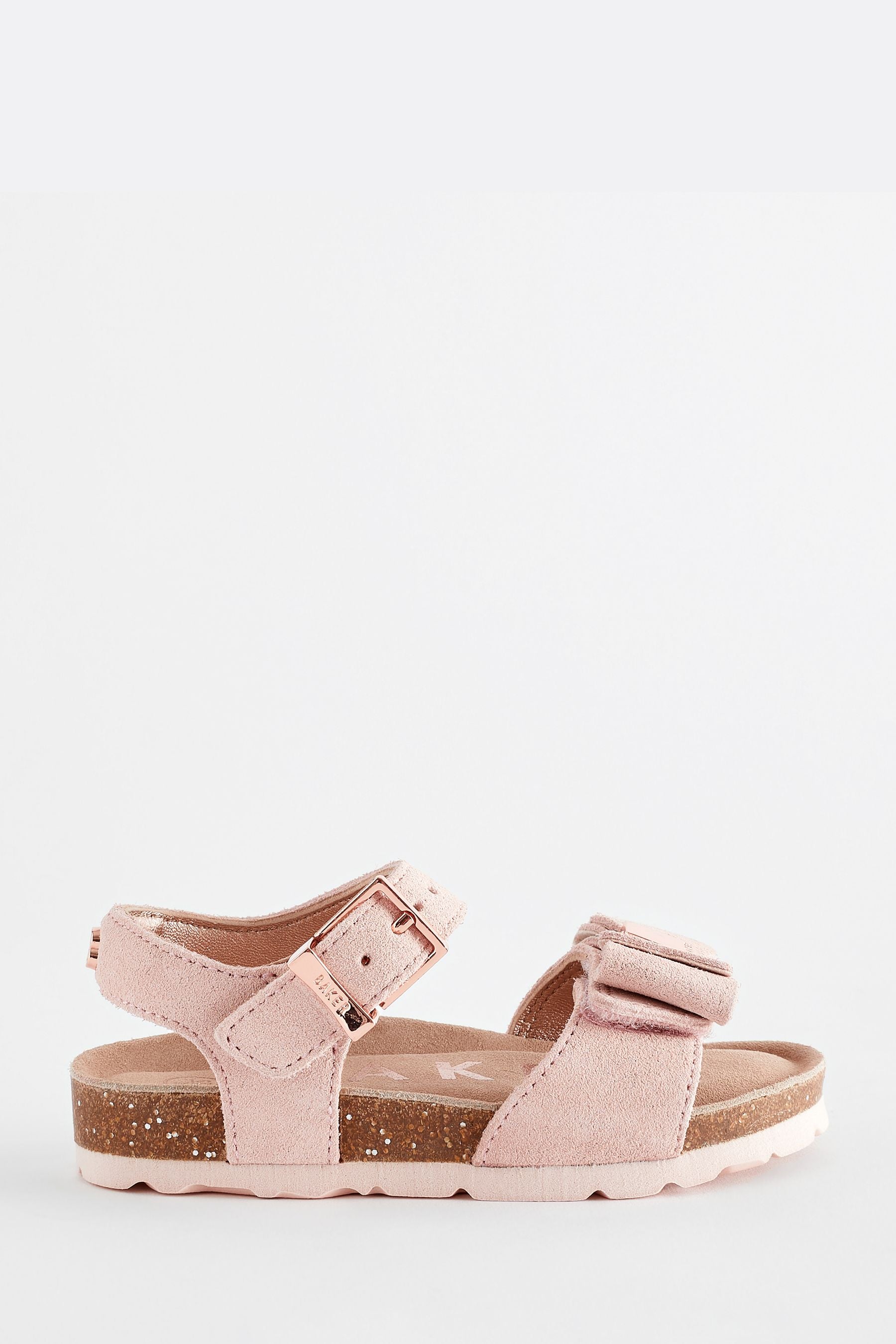 Pink Baker by Ted Baker Girls Pink Suede Footbed Sandals with Bow