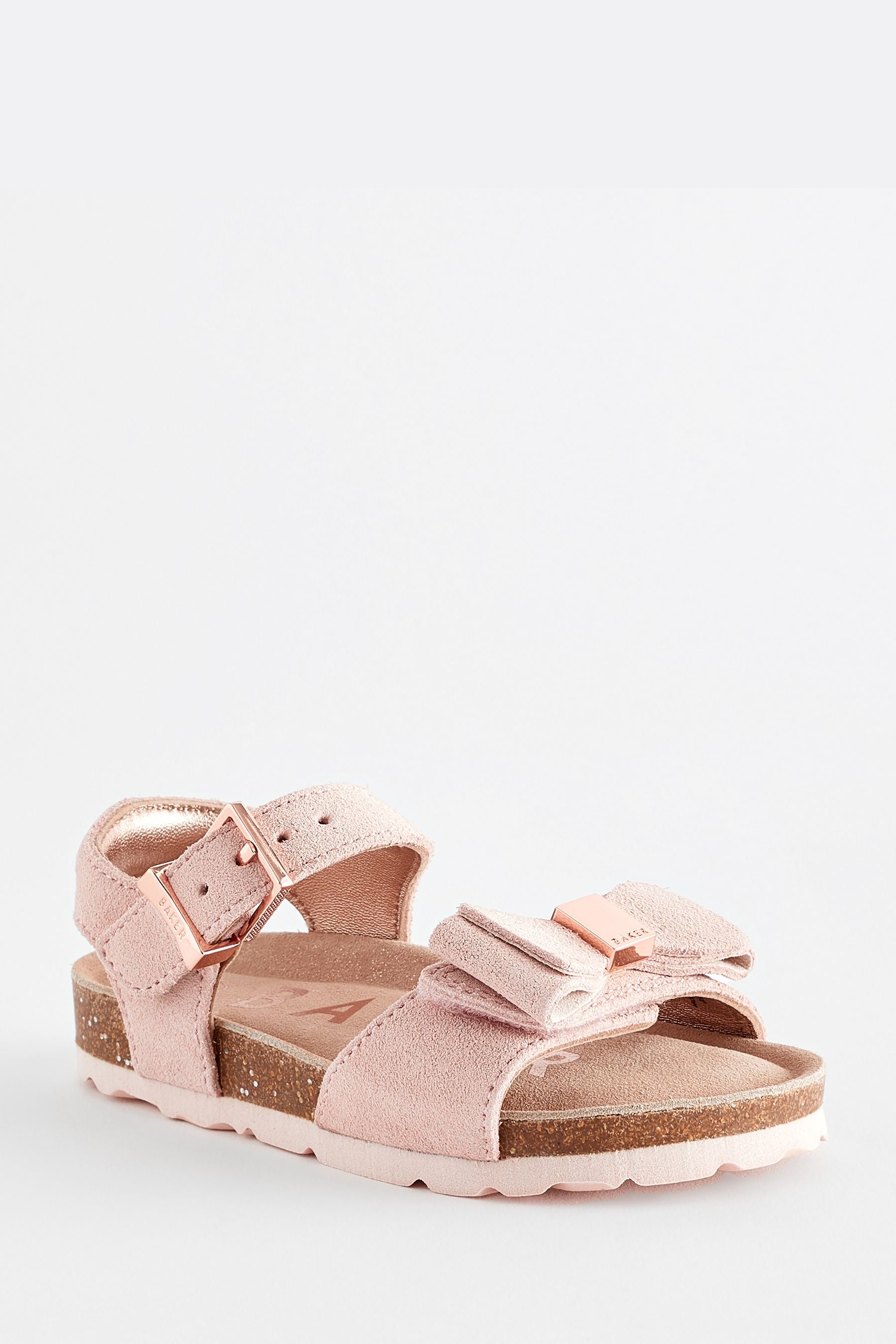 Pink Baker by Ted Baker Girls Pink Suede Footbed Sandals with Bow