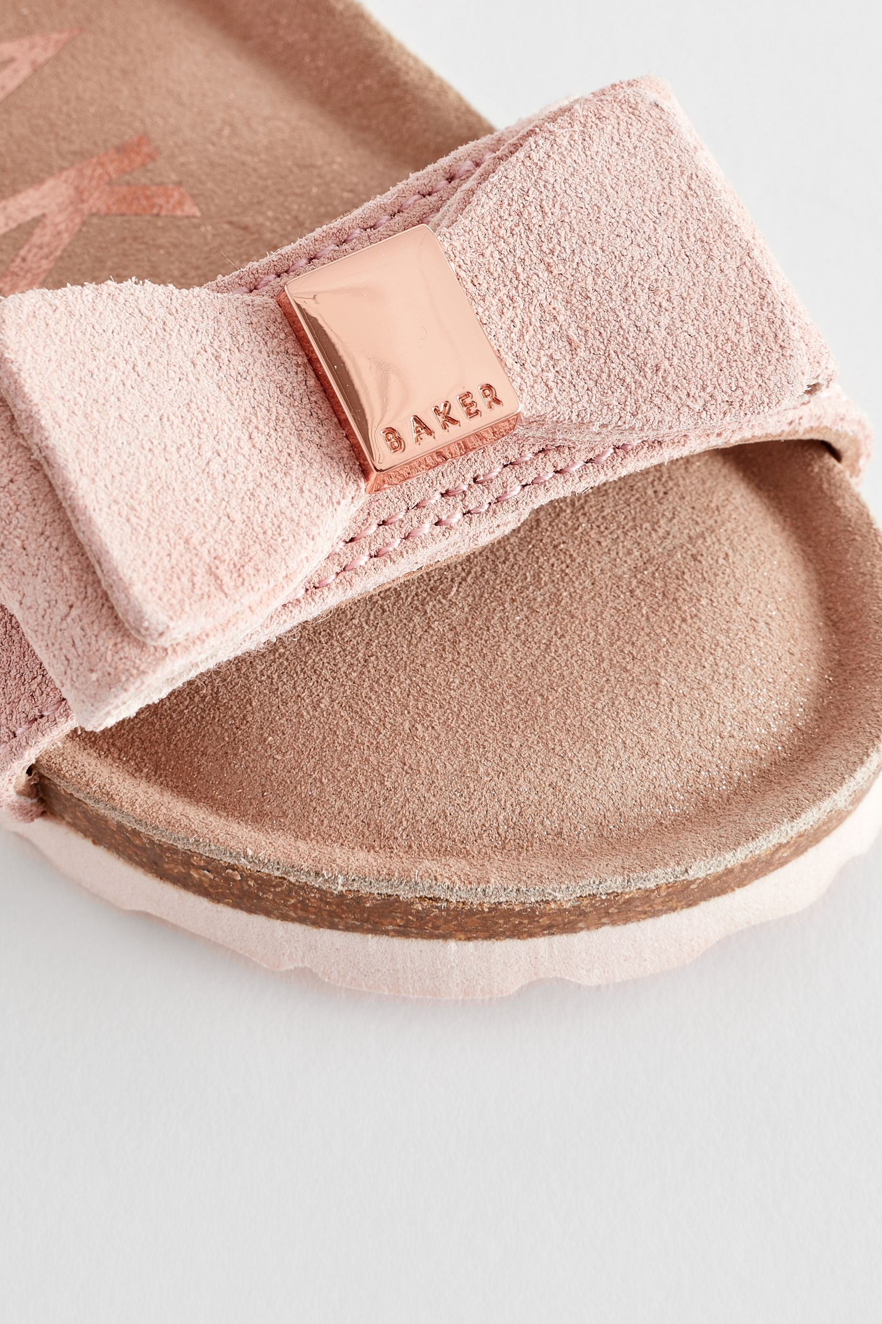 Pink Baker by Ted Baker Girls Pink Suede Footbed Sandals with Bow