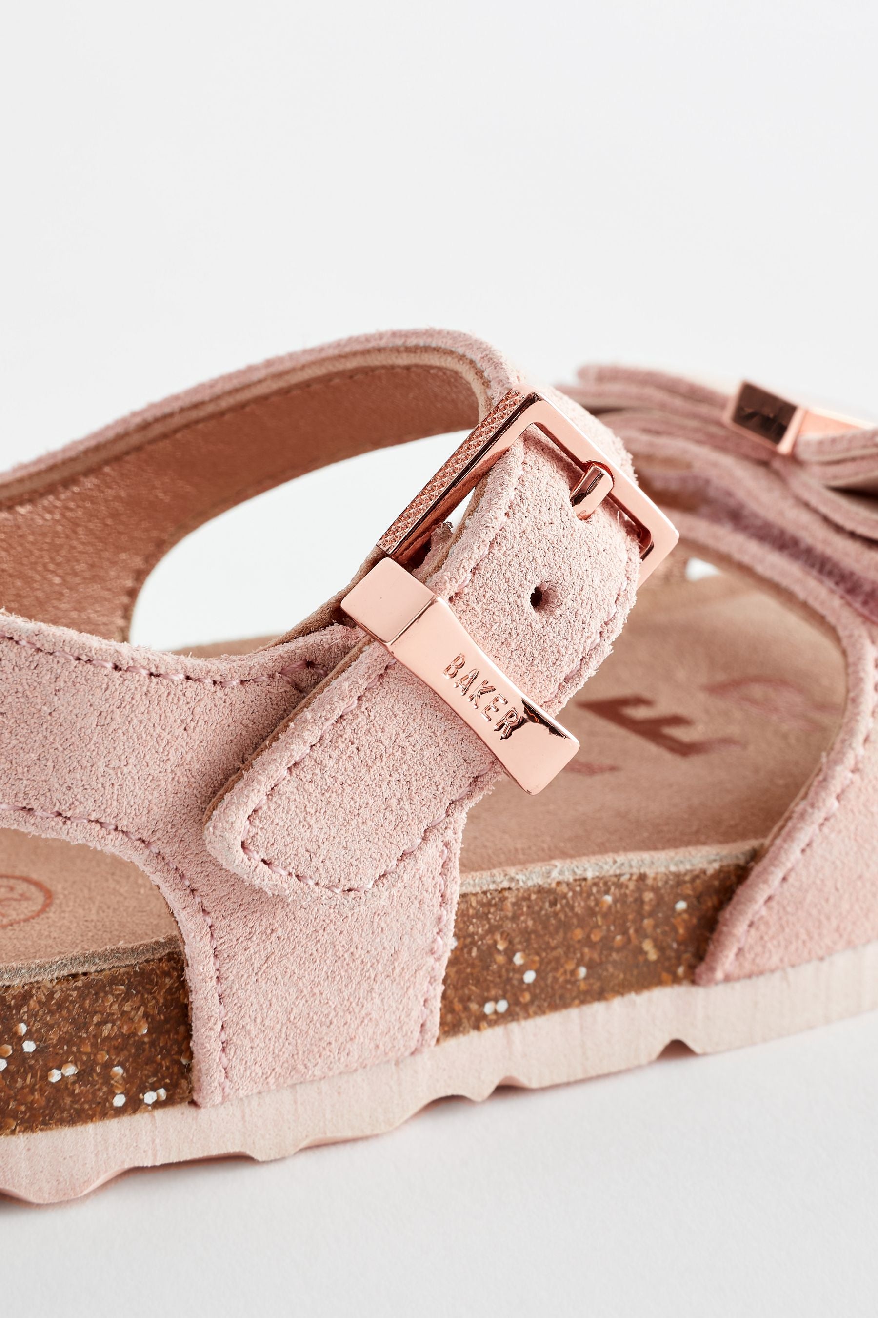 Pink Baker by Ted Baker Girls Pink Suede Footbed Sandals with Bow