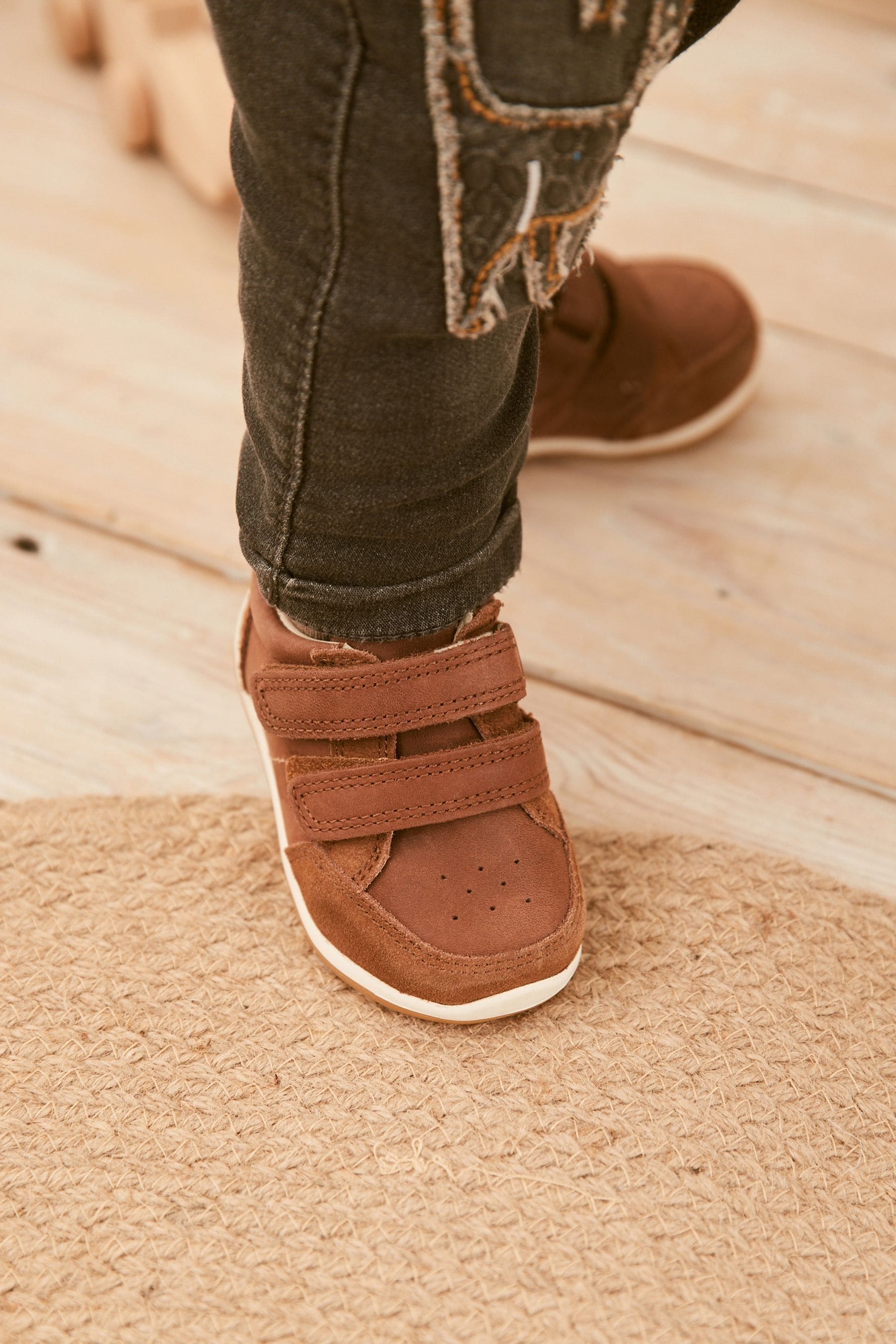 Tan Brown Touch Fastening Leather First Walker Baby Shoes