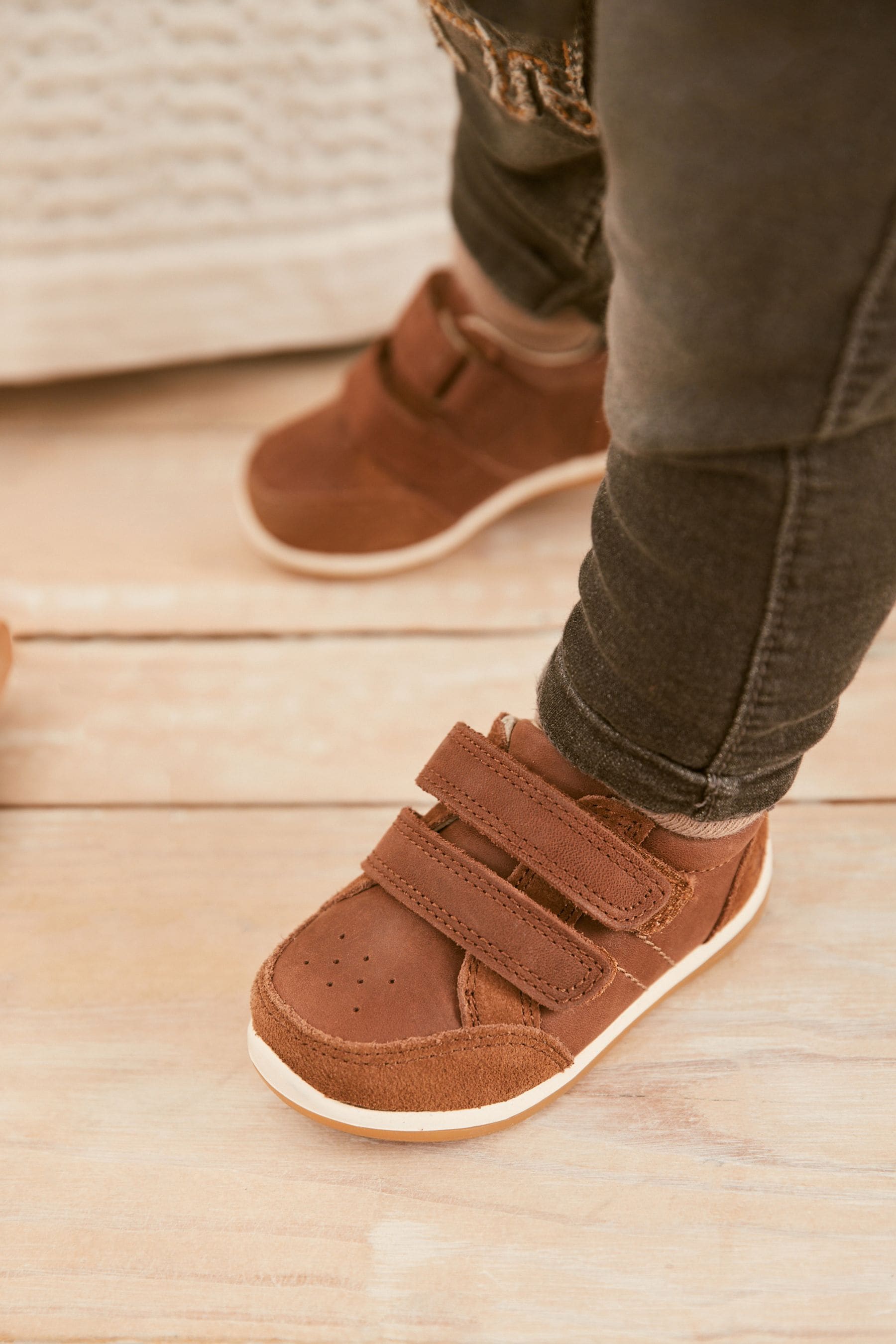 Tan Brown Touch Fastening Leather First Walker Baby Shoes