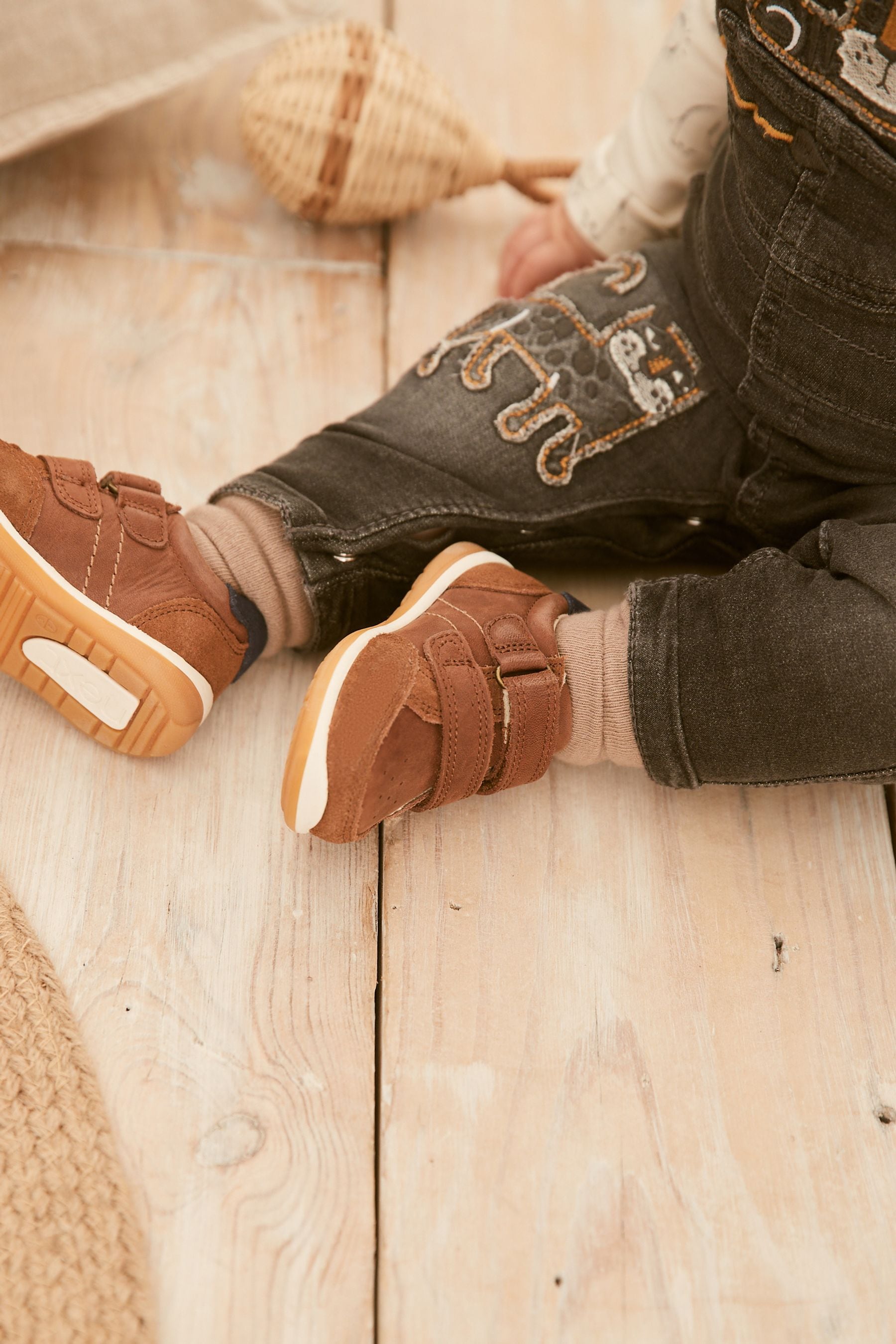 Tan Brown Touch Fastening Leather First Walker Baby Shoes