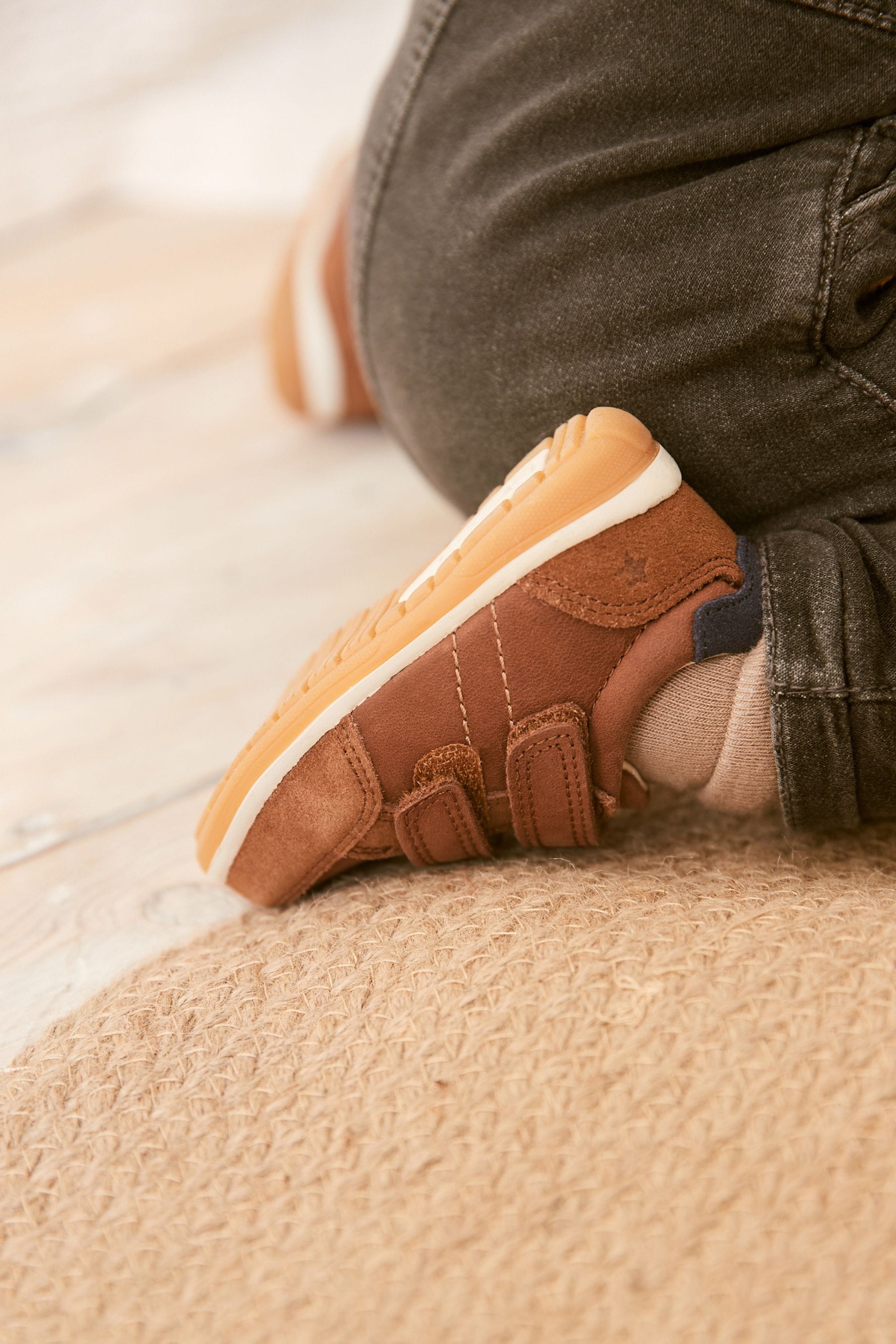 Tan Brown Touch Fastening Leather First Walker Baby Shoes