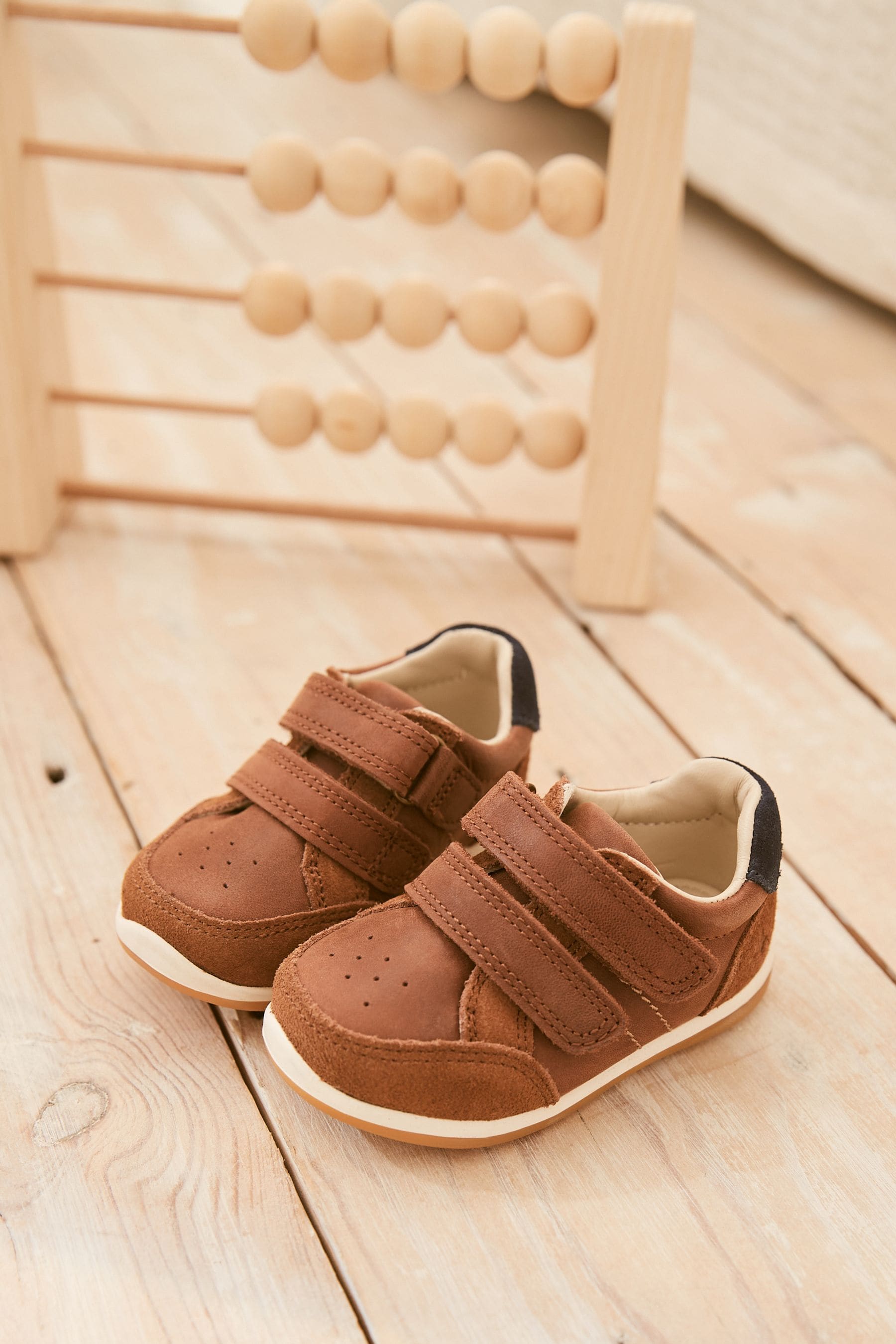 Tan Brown Touch Fastening Leather First Walker Baby Shoes