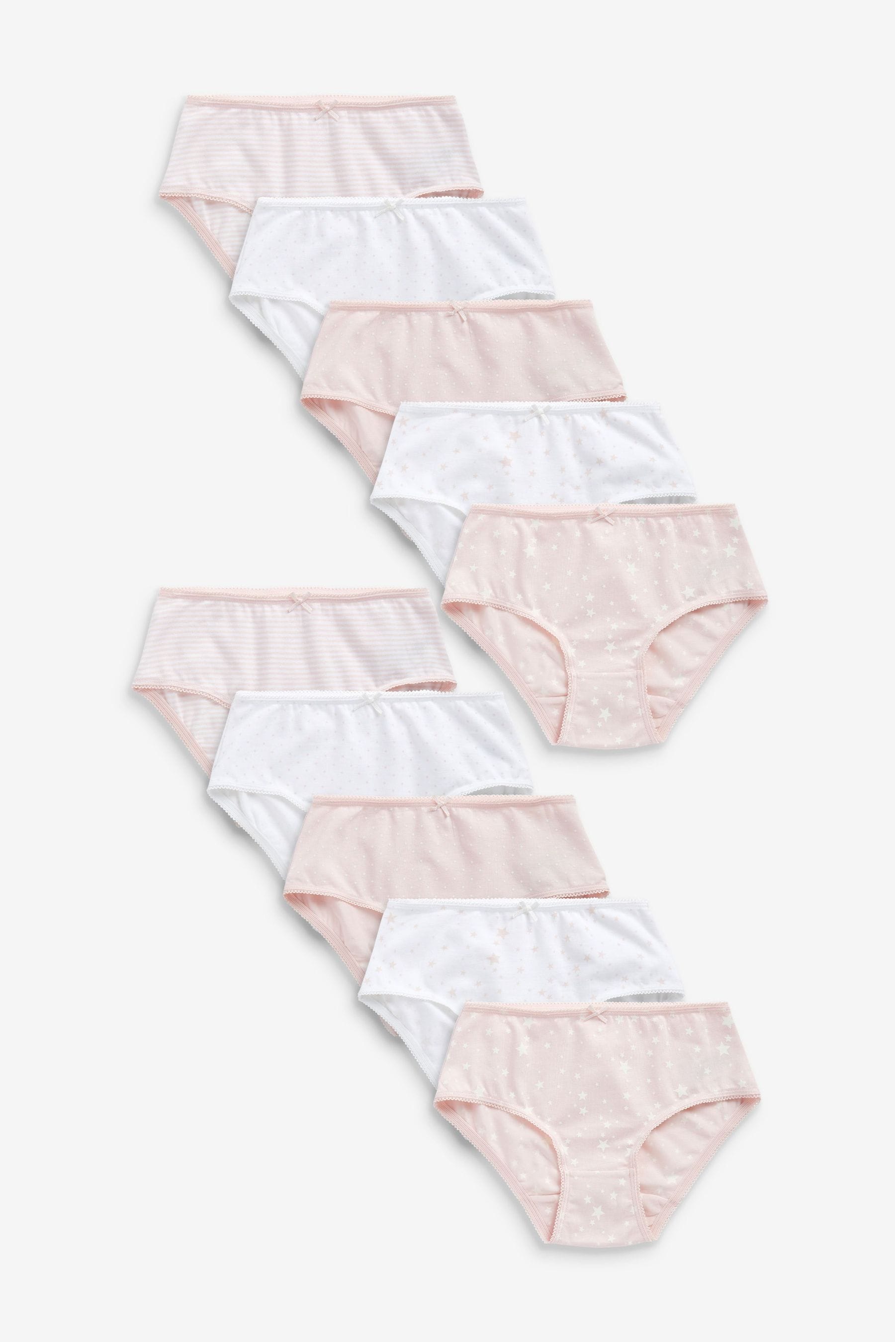 Pink/White Star 10 Pack Briefs (1.5-16yrs)