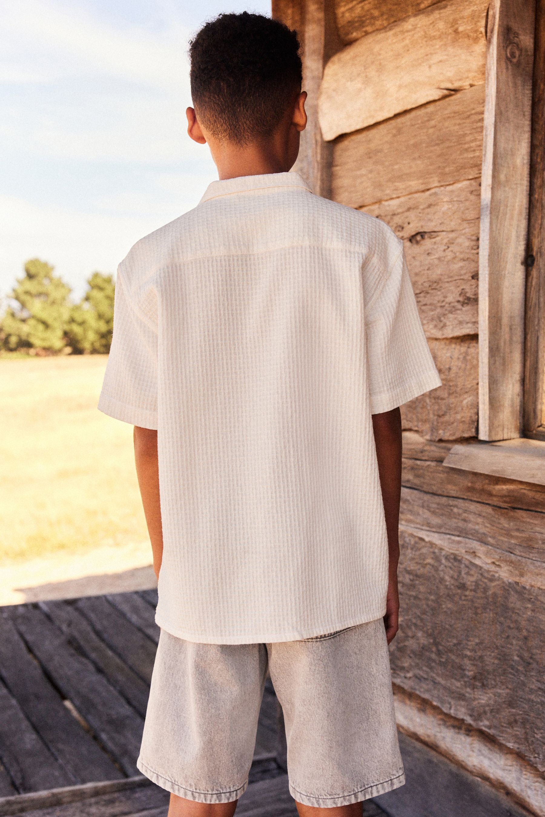 Ecru White Short Sleeve Textured Shirt (3-16yrs)