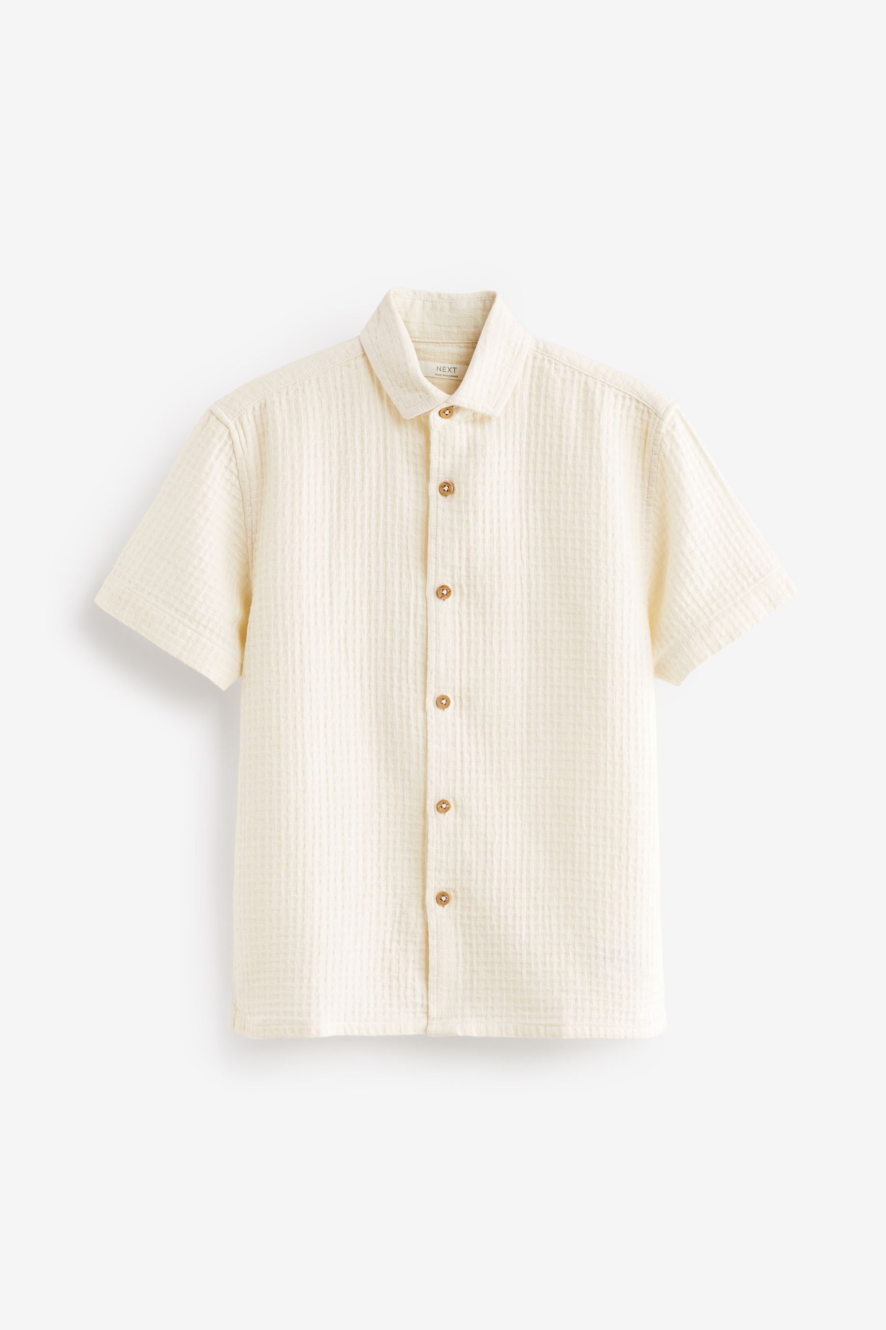 Ecru White 100% Cotton Short Sleeve Textured Shirt (3-16yrs)