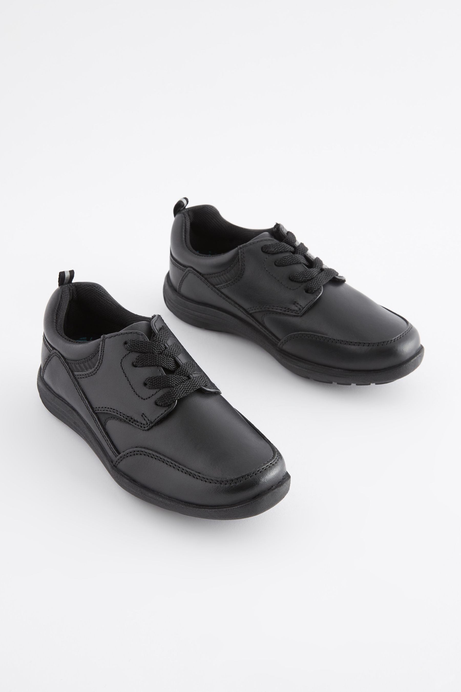 Black Narrow Fit (E) School Leather Lace-Up Shoes