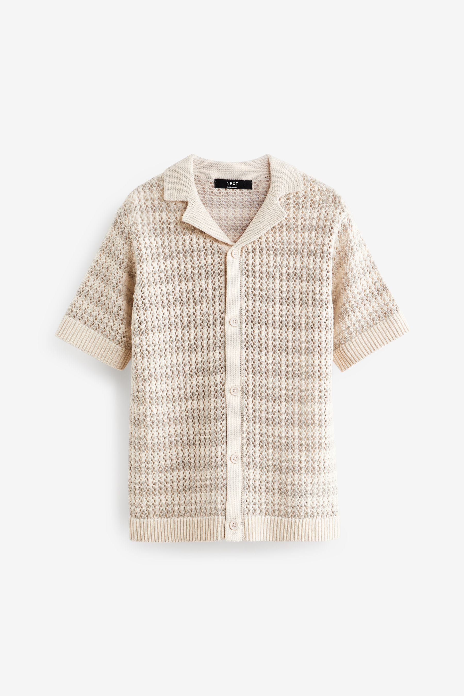 Neutral Crochet Stripe Short Sleeved Polo Shirt (3-16yrs)