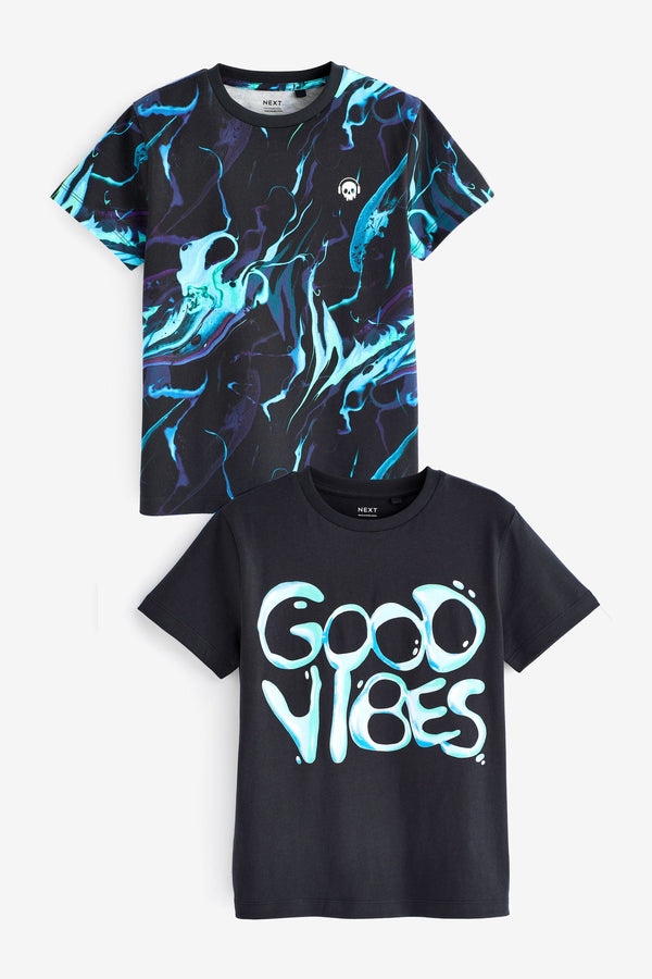 Black Good Vibes Graphic Short Sleeve 100% Cotton T-Shirts 2 Pack (3-16yrs)