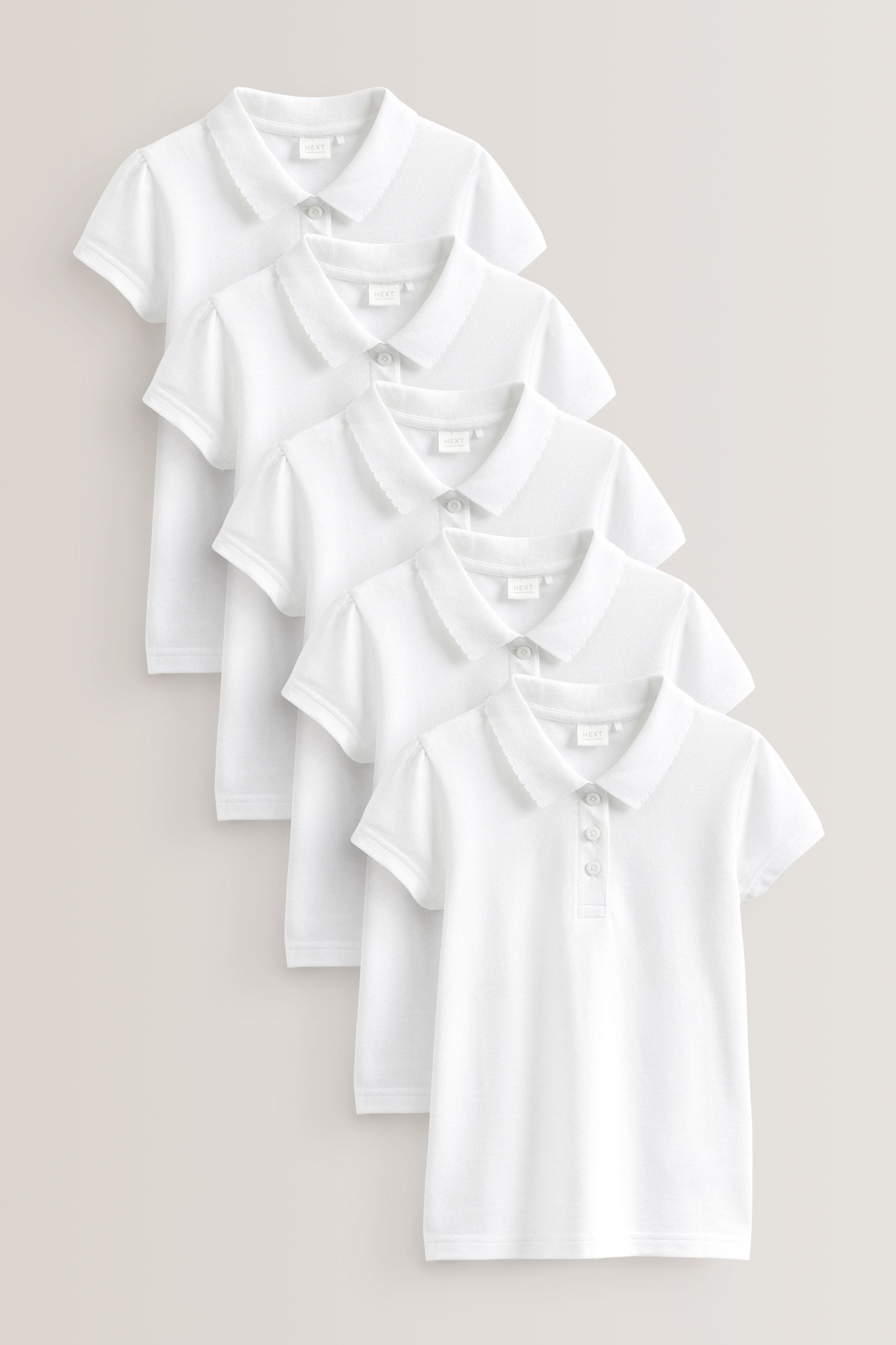 White Regular Fit 100% Cotton Short Sleeve Polo Shirts 5 Pack (3-16yrs)