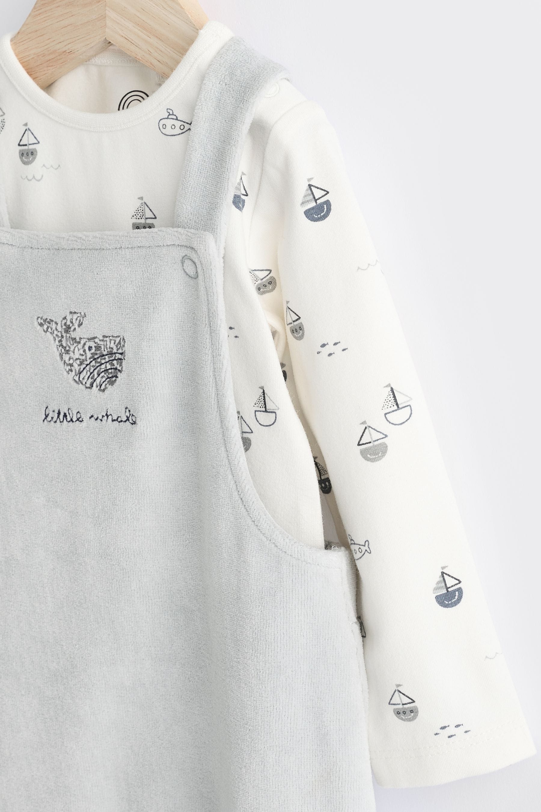 Grey Whale Baby Velour Dungaree and Bodysuit Set (0-18mths)