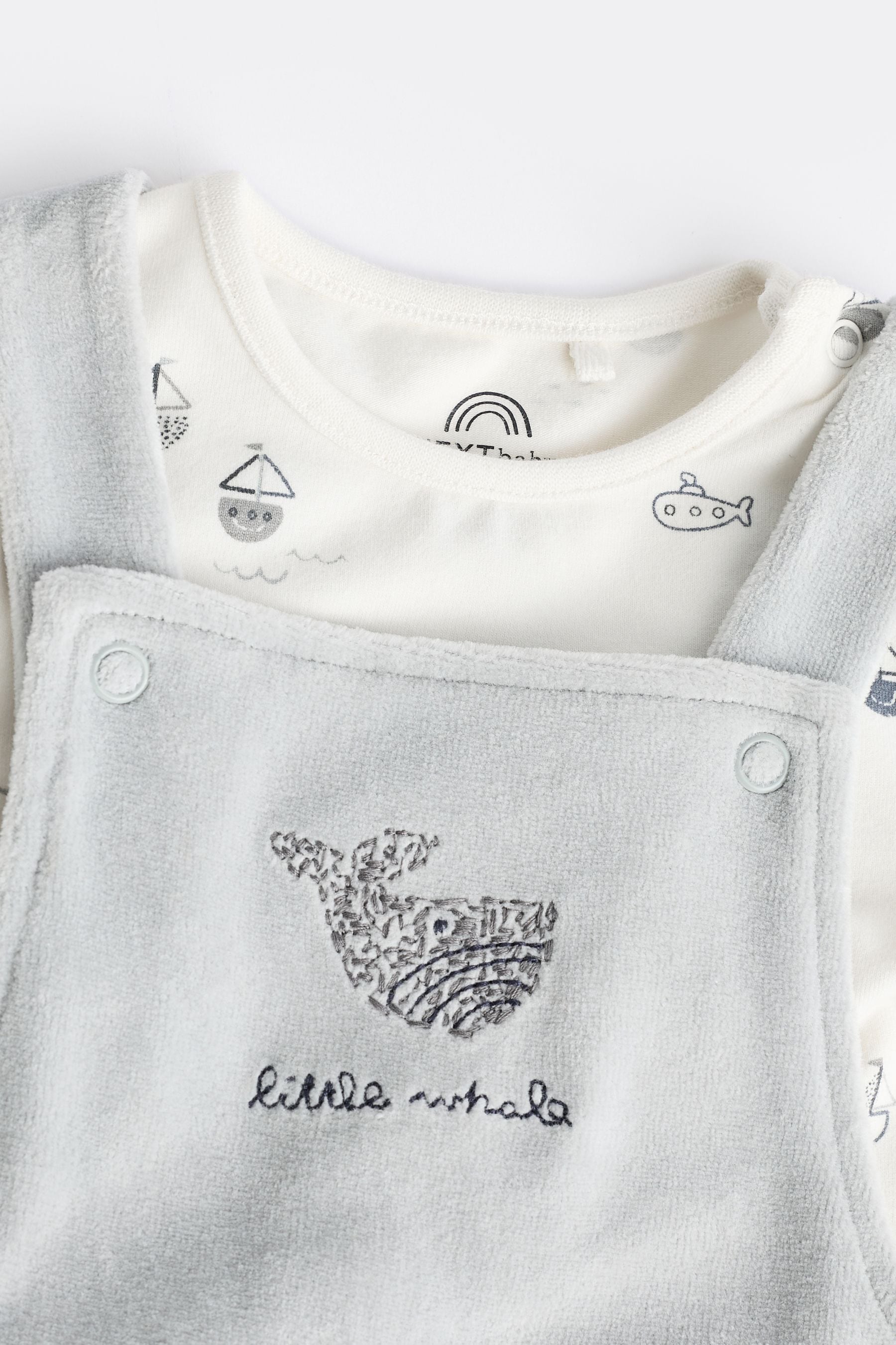 Grey Whale Baby Velour Dungaree and Bodysuit Set (0-18mths)