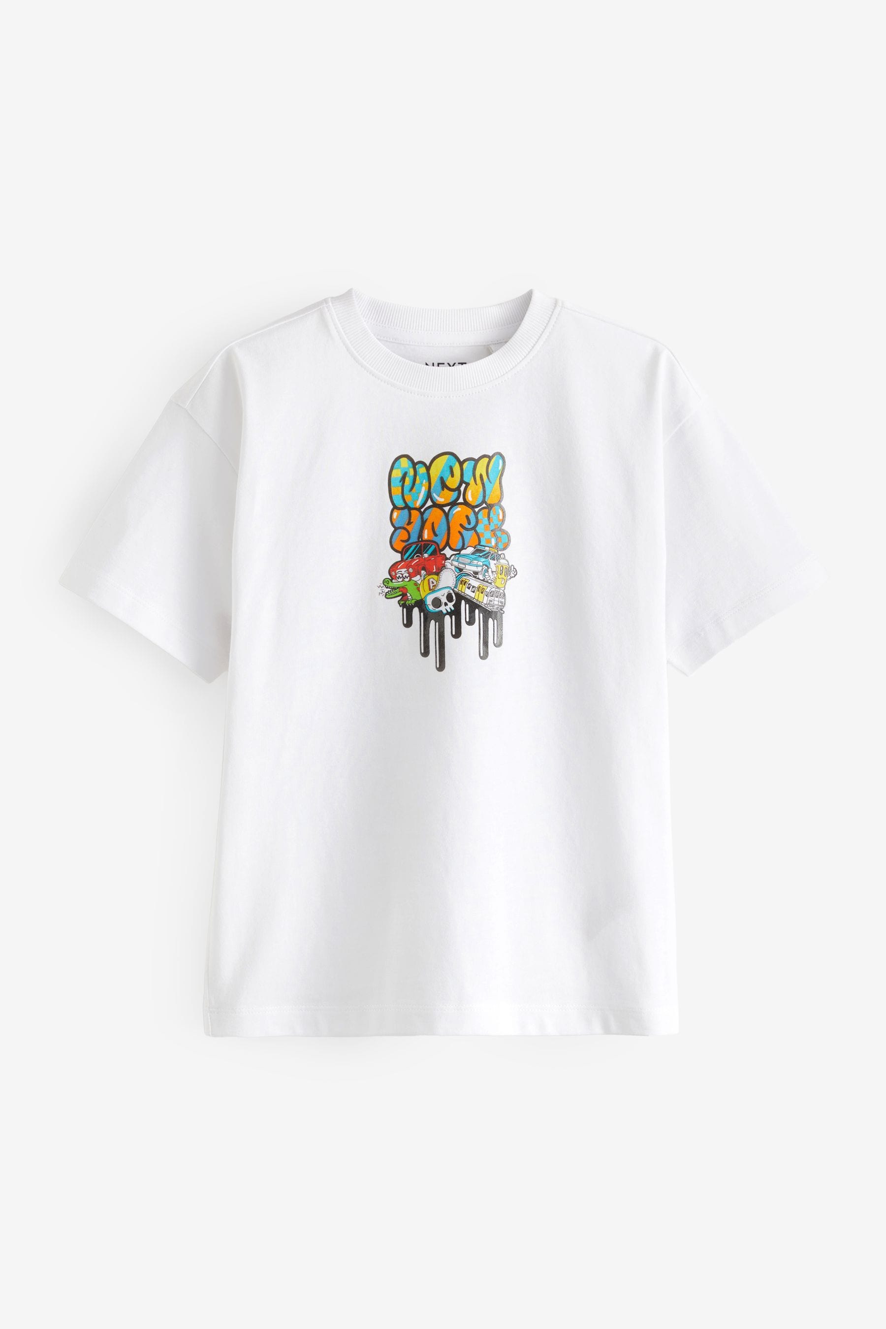 White Graffiti Backprint Relaxed Fit Short Sleeve Graphic T-Shirt (3-16yrs)