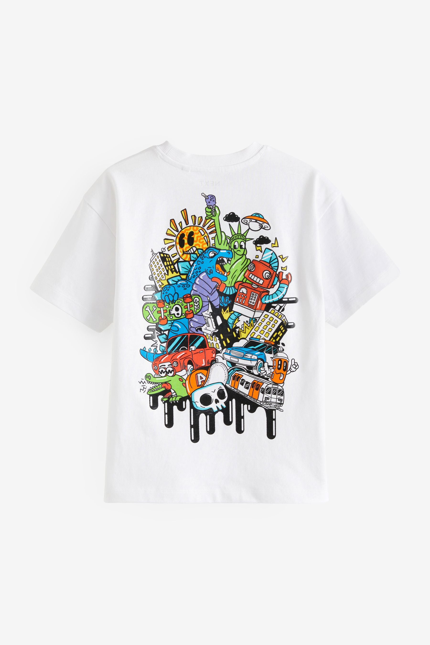 White Graffiti Backprint Relaxed Fit Short Sleeve Graphic T-Shirt (3-16yrs)