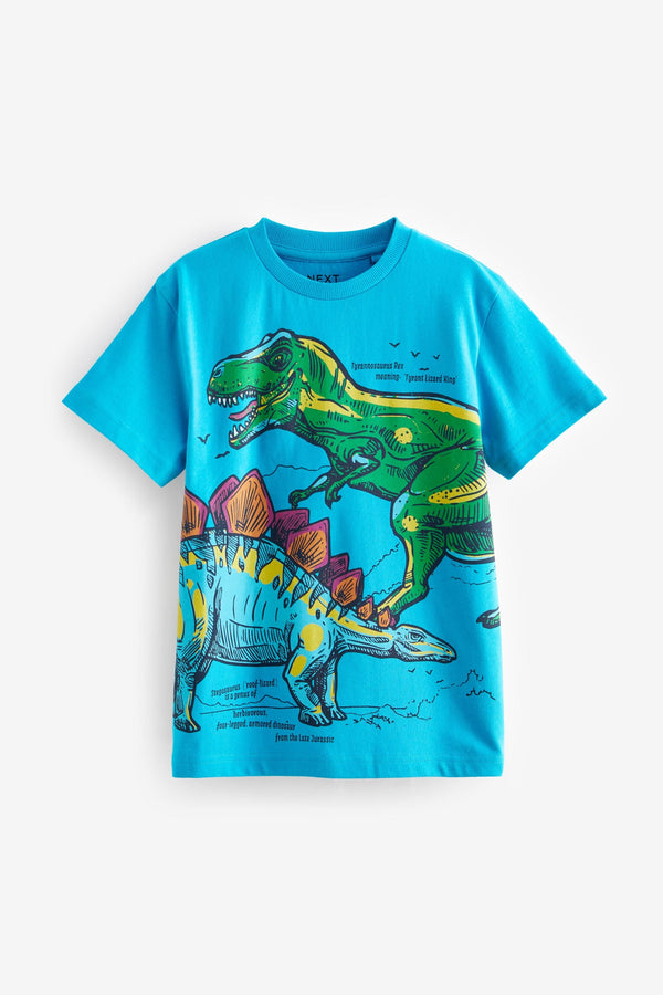 Blue Dinos 100% Cotton Short Sleeve Graphic T-Shirt (3-14yrs)