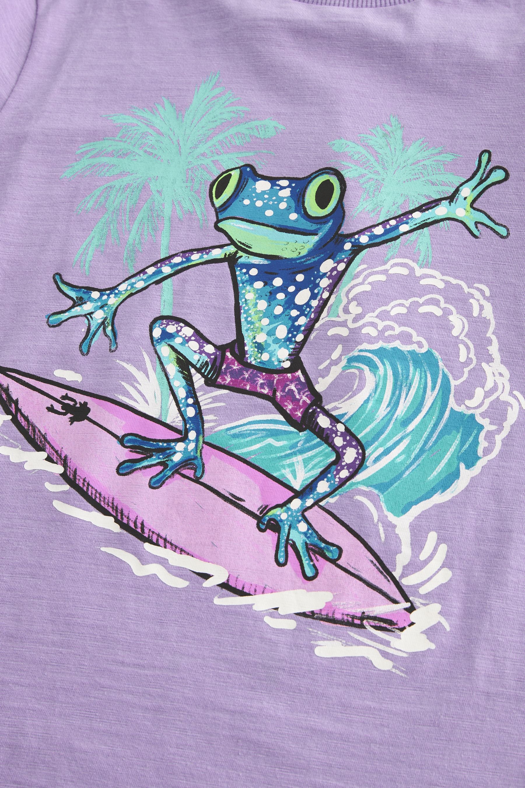 Purple Surfing Frog Short Sleeve Graphic T-Shirt (3-16yrs)