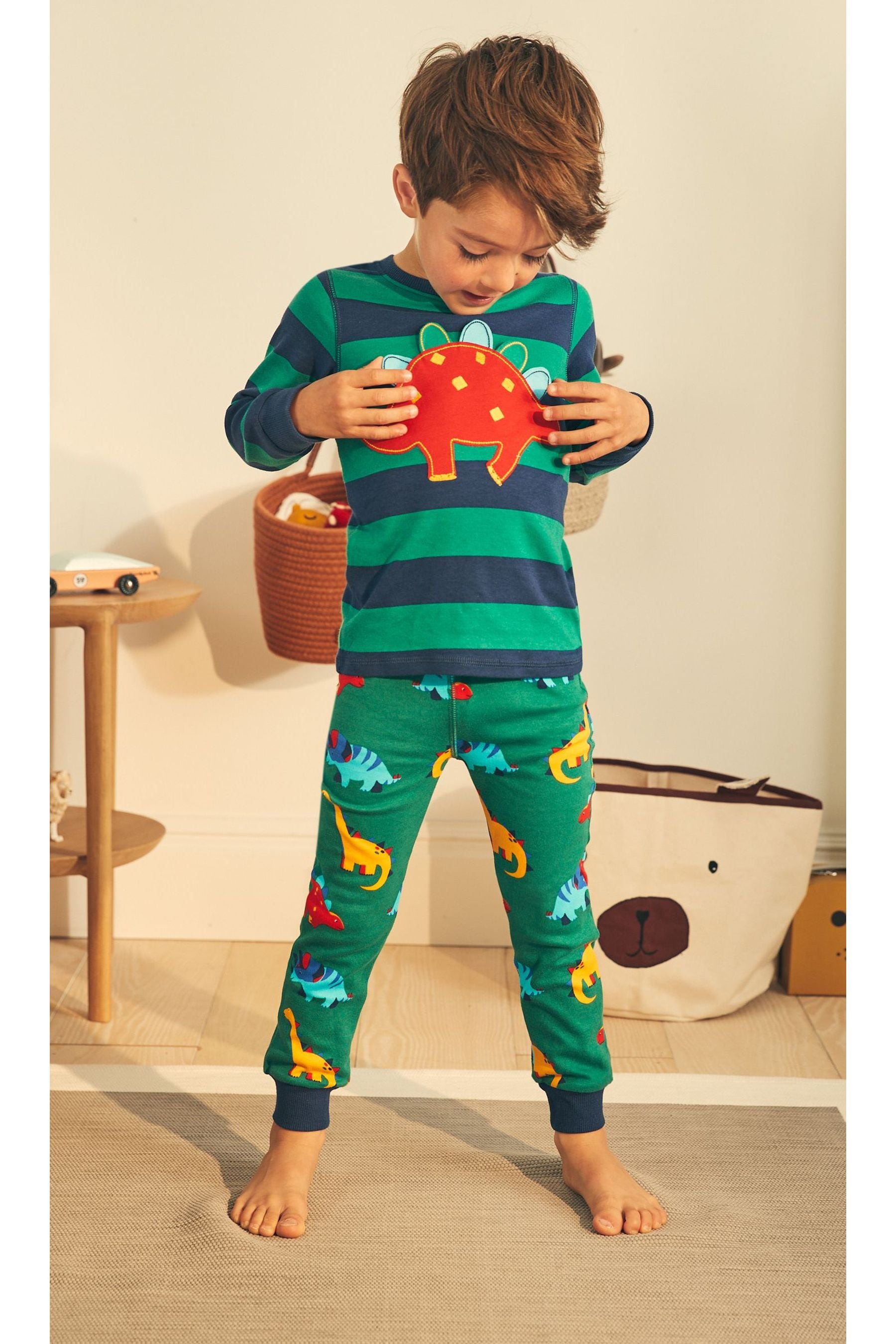 Blue/Red/Green Stripe Dino 3 Pack Snuggle Pyjamas (9mths-8yrs)