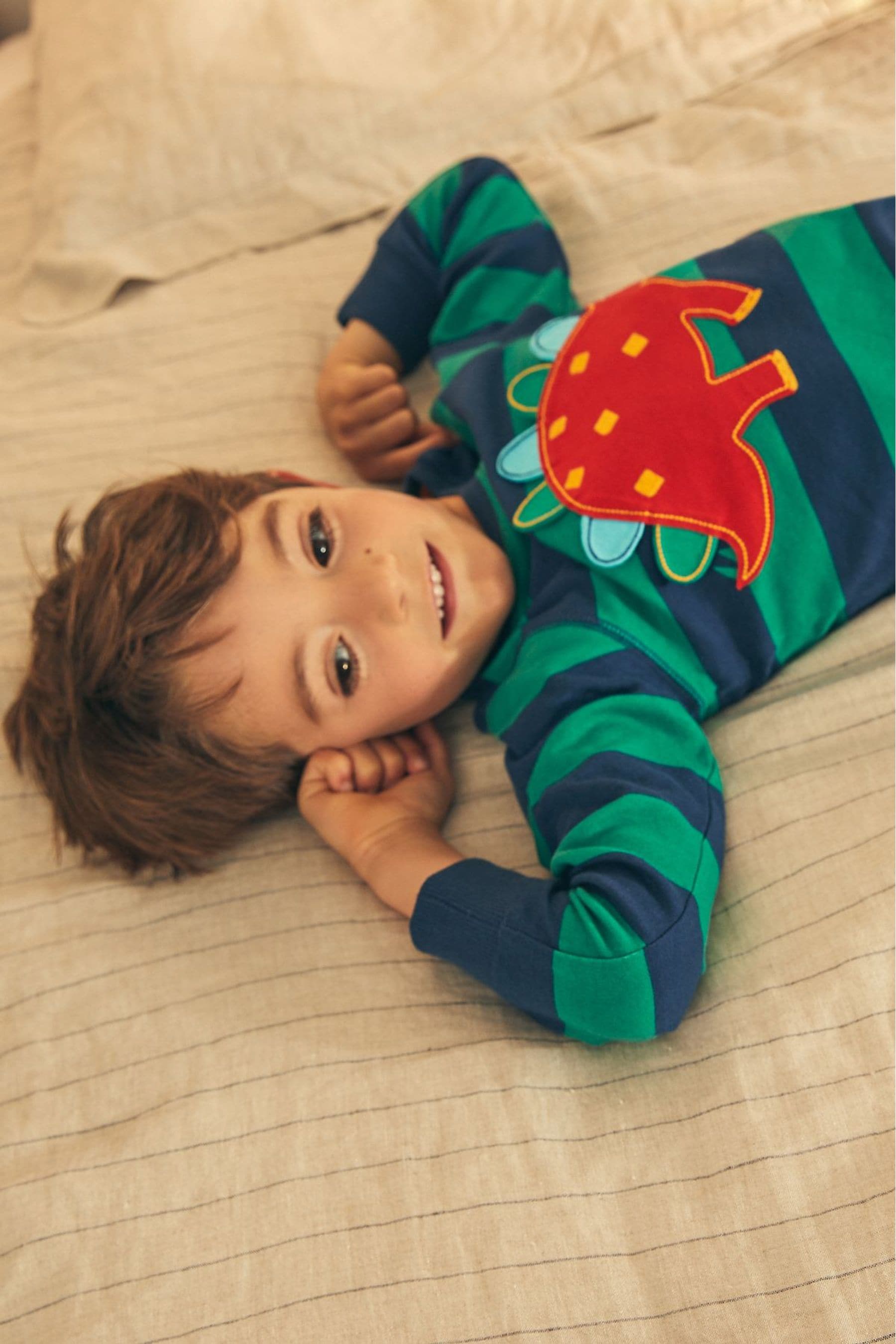 Blue/Red/Green Stripe Dino 3 Pack Snuggle Pyjamas (9mths-8yrs)