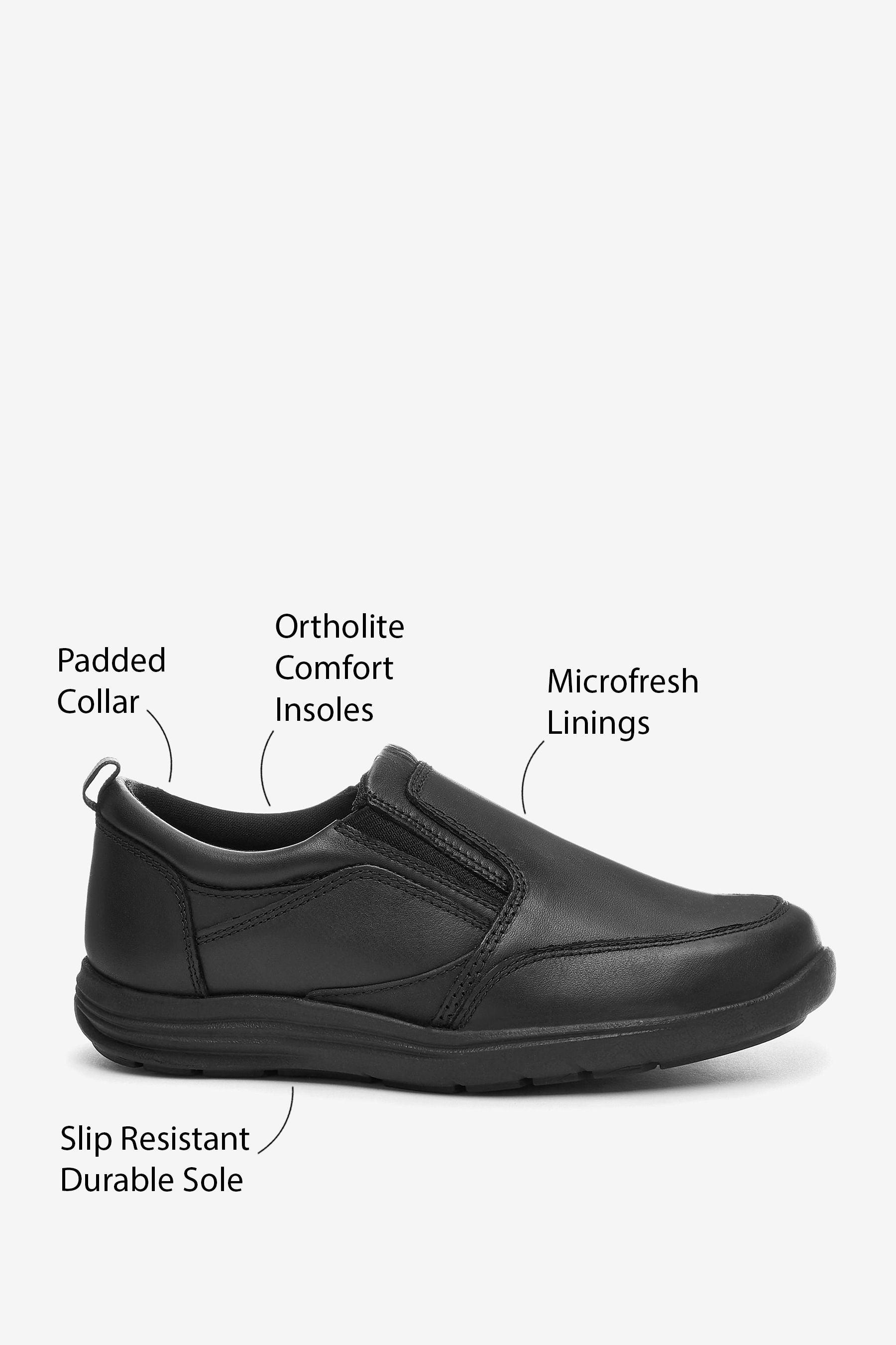 Black Wide Fit (G) School Leather Loafers