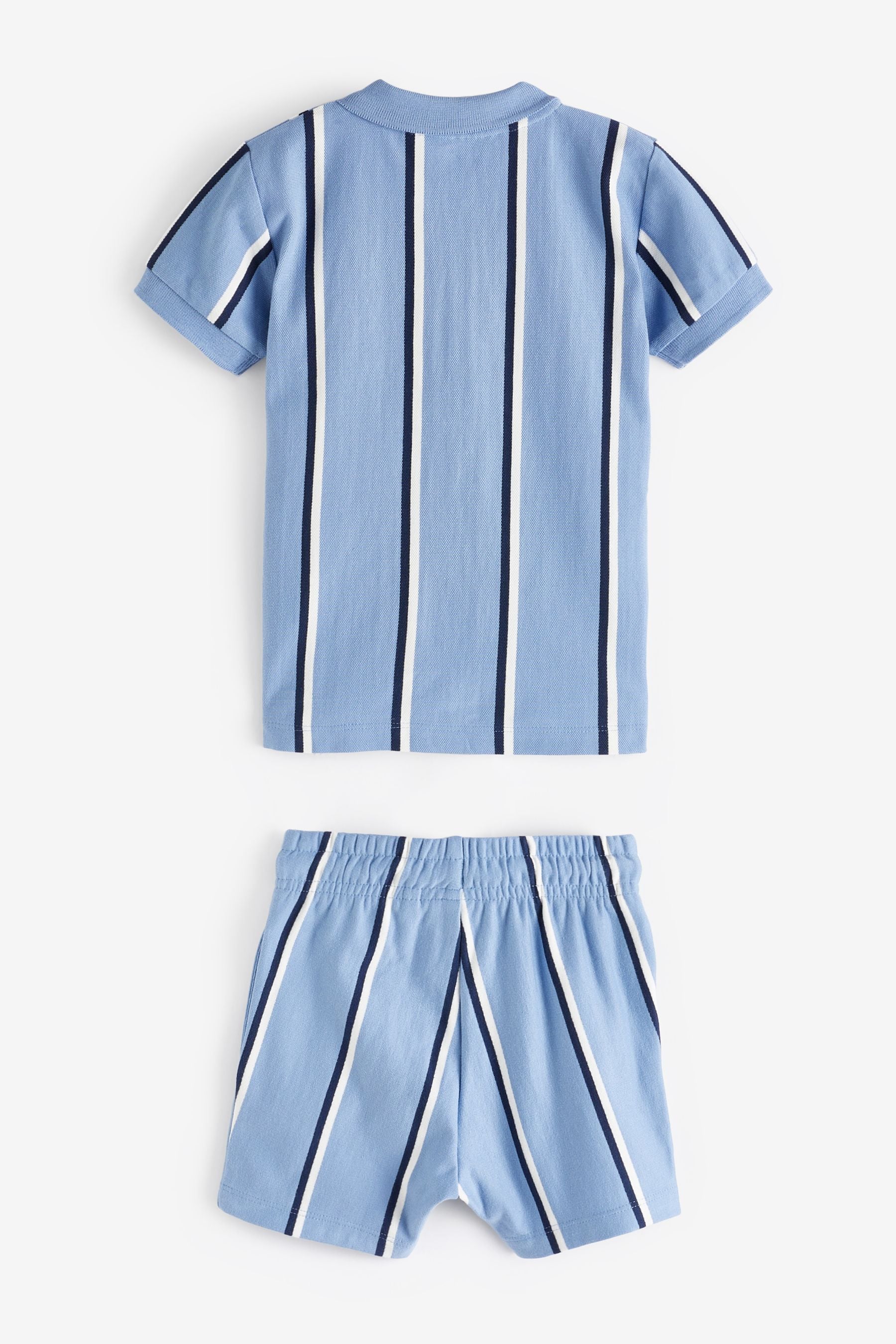 Blue Vertical Stripe Quarter Zip Polo 100% Cotton Shirt and Shorts Set (3mths-7yrs)