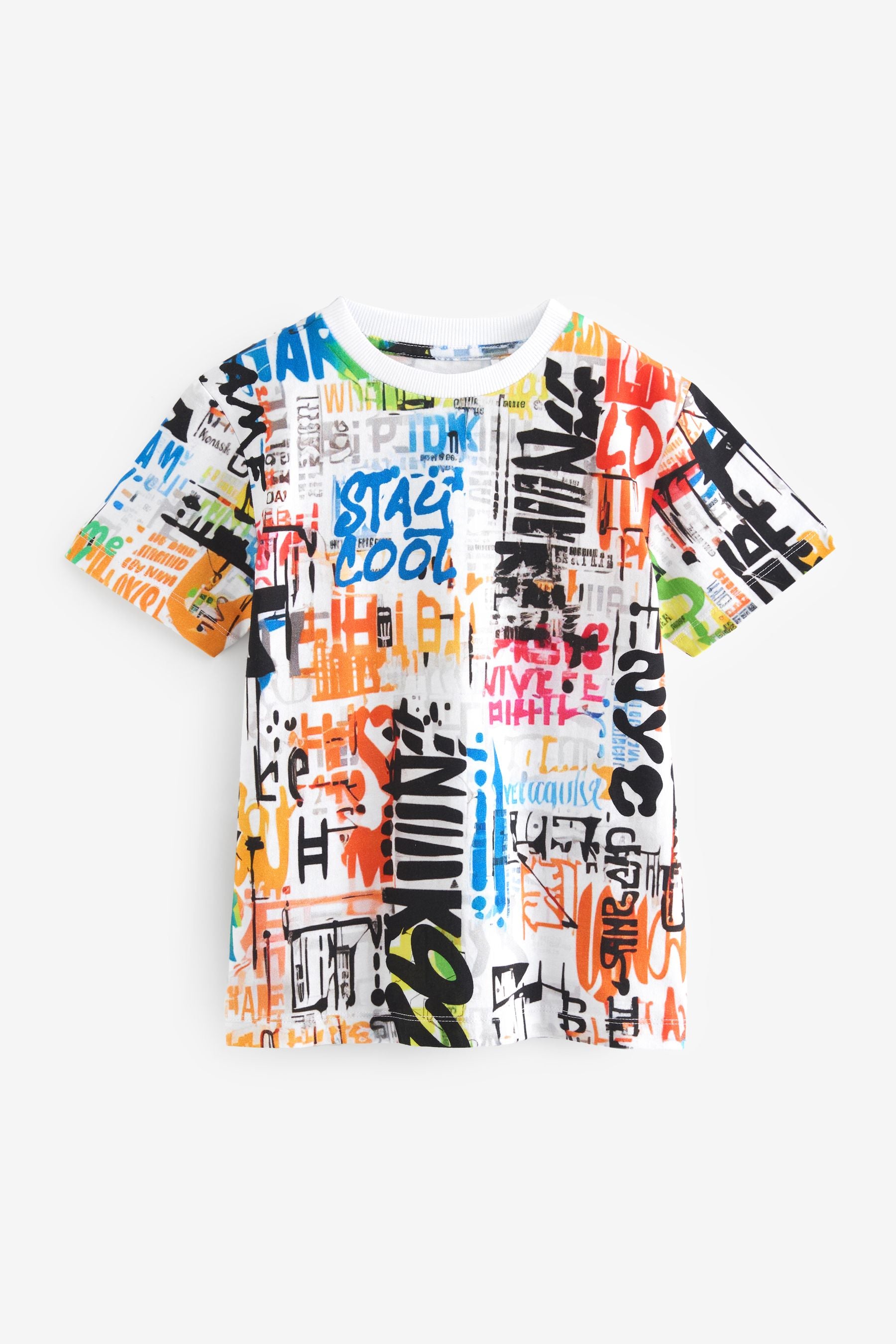 Multi Graffiti All-Over Print Short Sleeves 100% Cotton T-Shirt (3-16yrs)