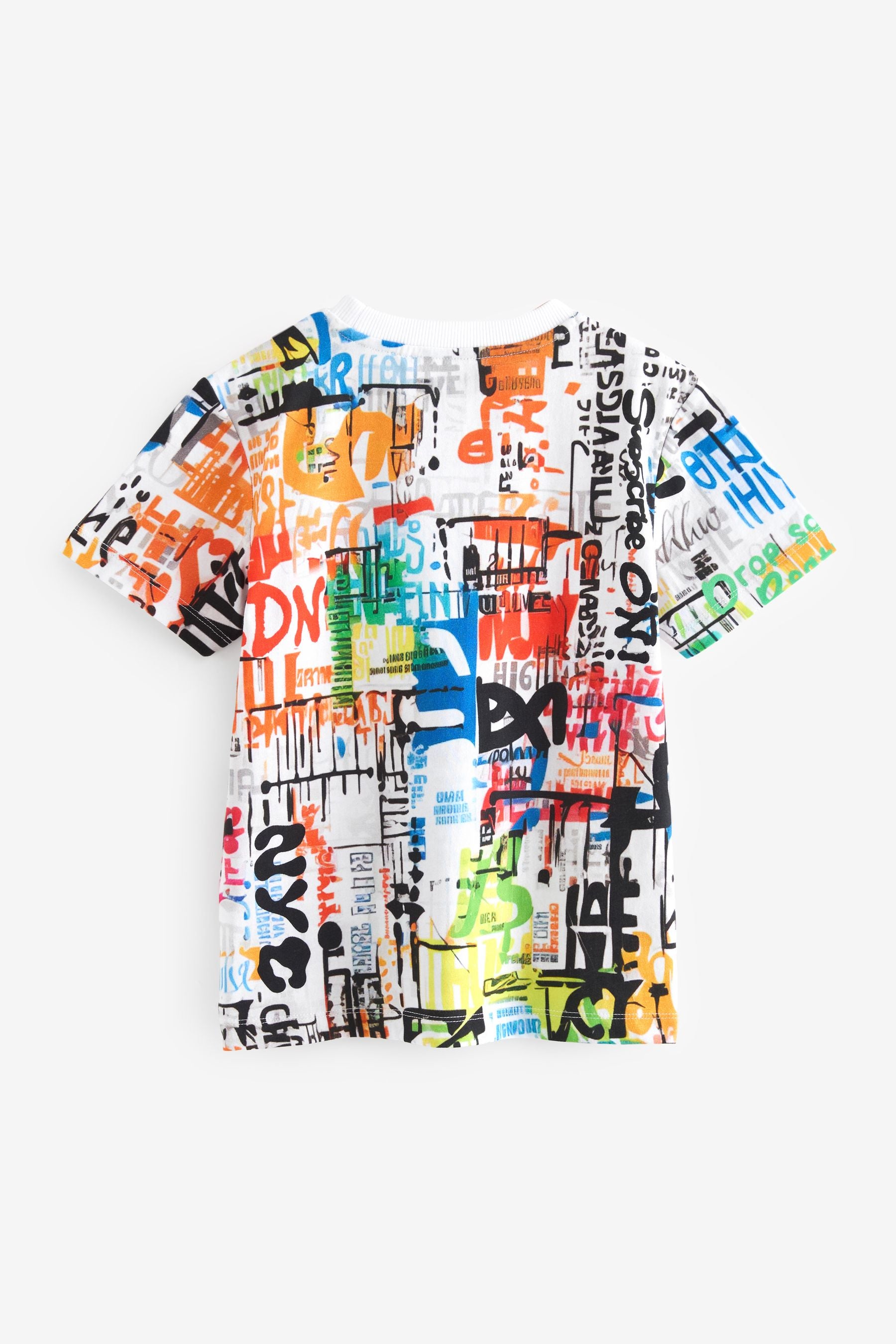 Multi Graffiti All-Over Print Short Sleeves 100% Cotton T-Shirt (3-16yrs)