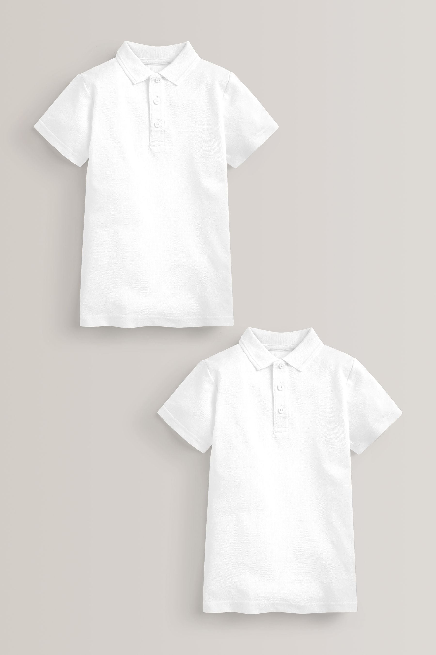 White Easy Fastening School 100% Cotton Polo Shirts 2 Pack (3-12yrs)