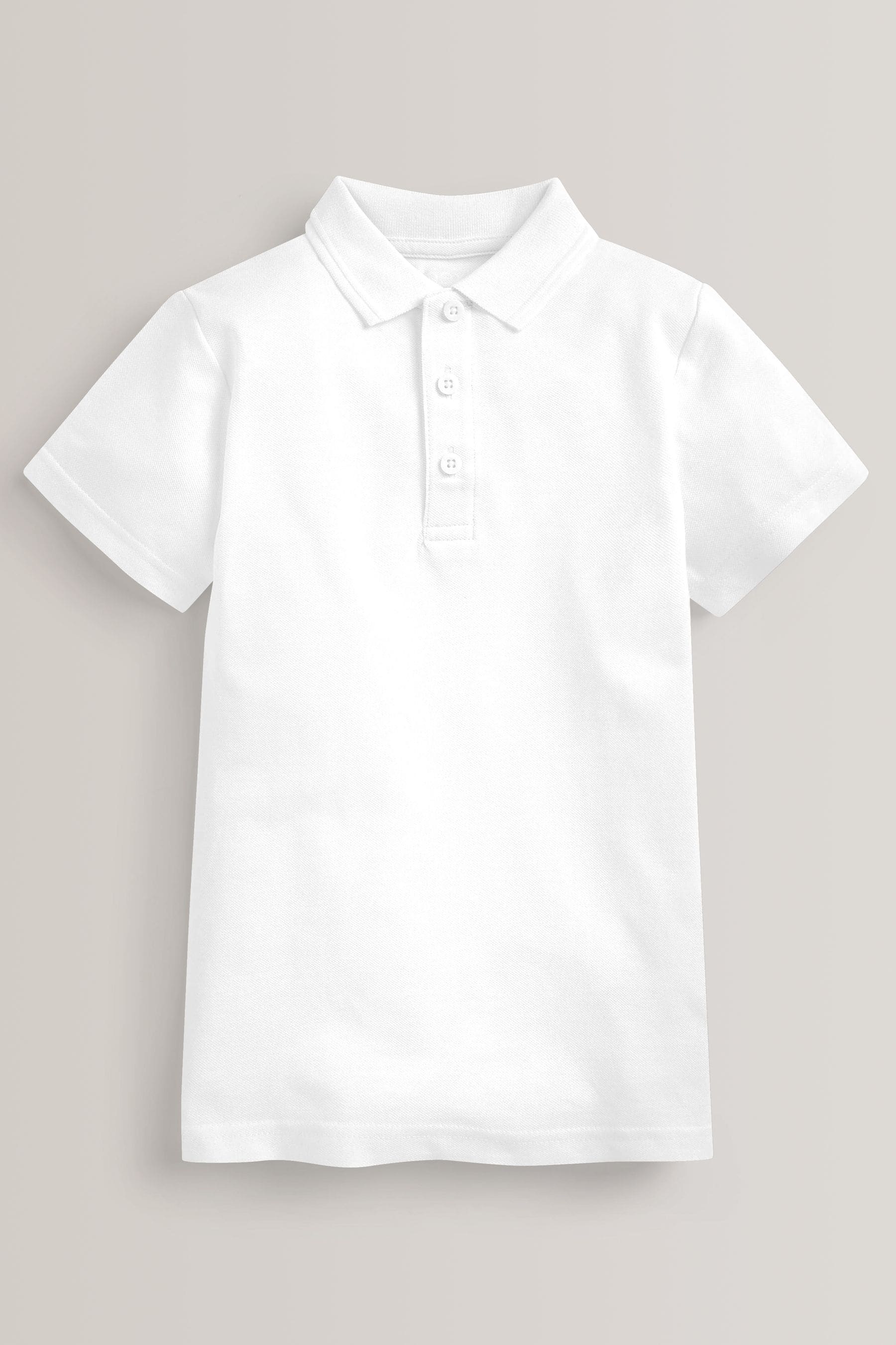 White Easy Fastening School 100% Cotton Polo Shirts 2 Pack (3-12yrs)