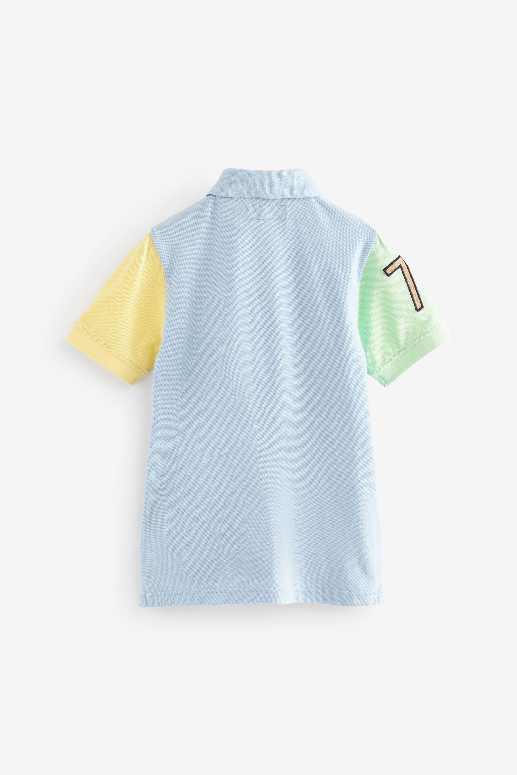 Pastel/Blues 100% Cotton Short Sleeve Colourblock Polo Shirt (3-16yrs)