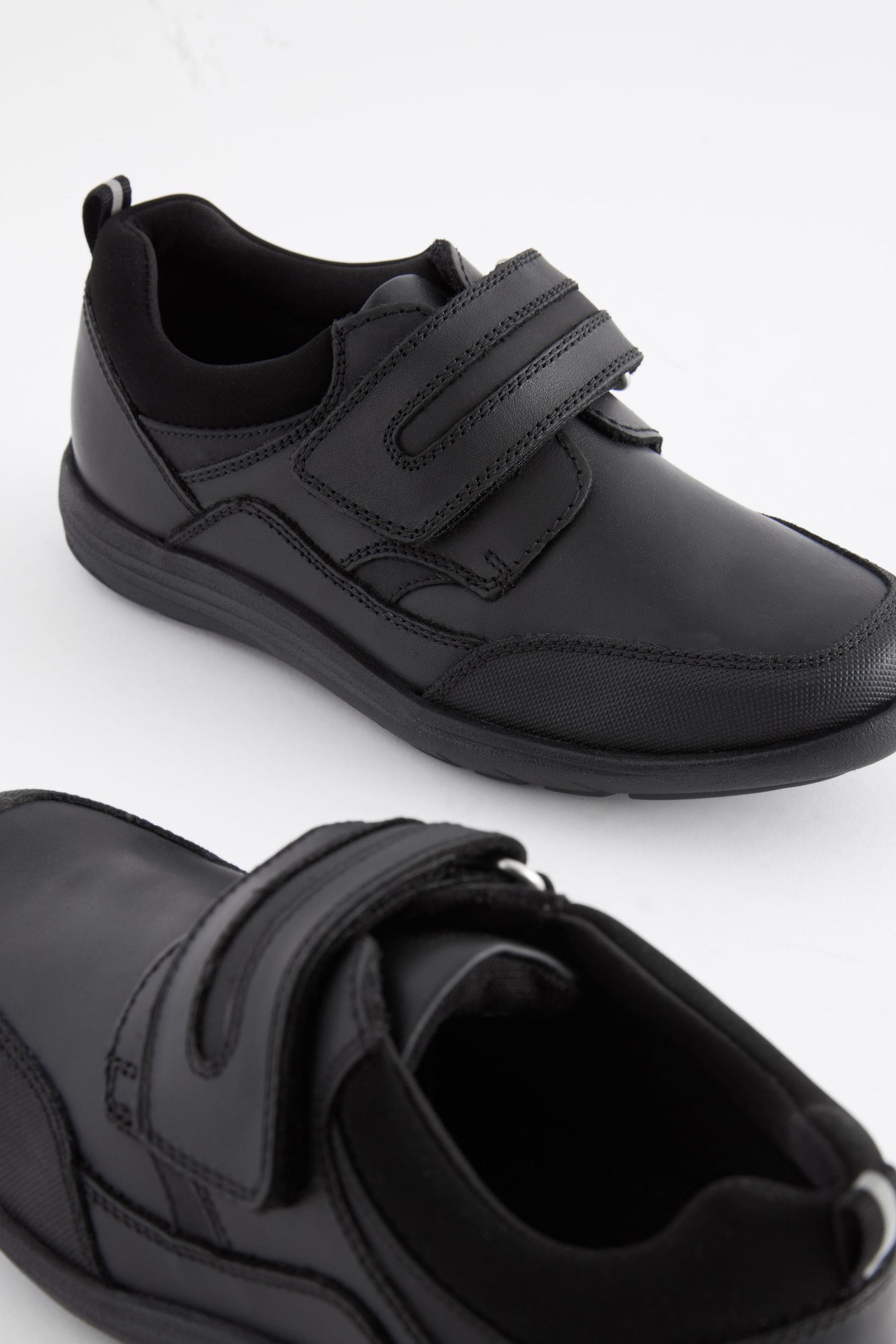 Black Narrow Fit (E) School Leather Single Strap Shoes