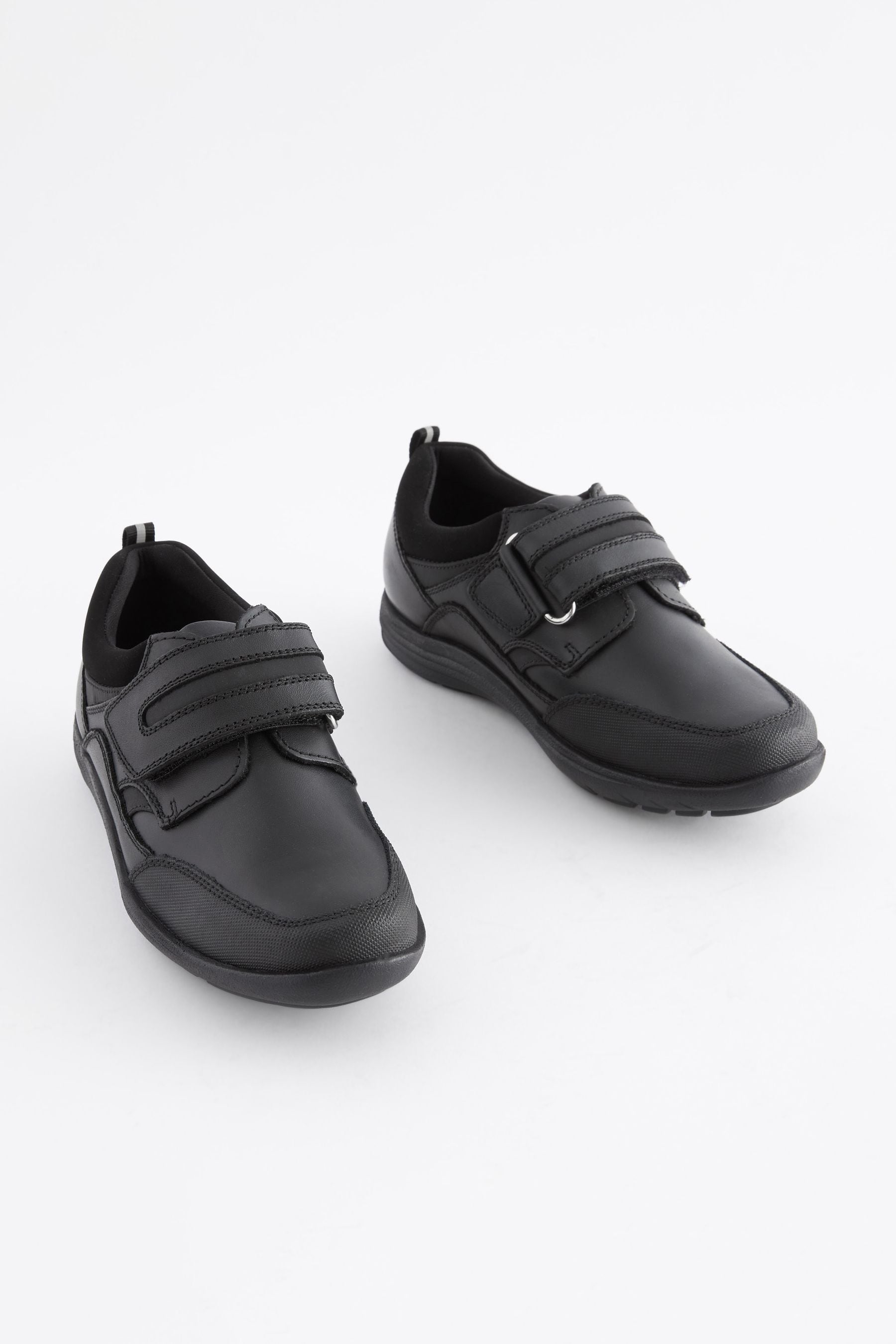 Black Narrow Fit (E) School Leather Single Strap Shoes