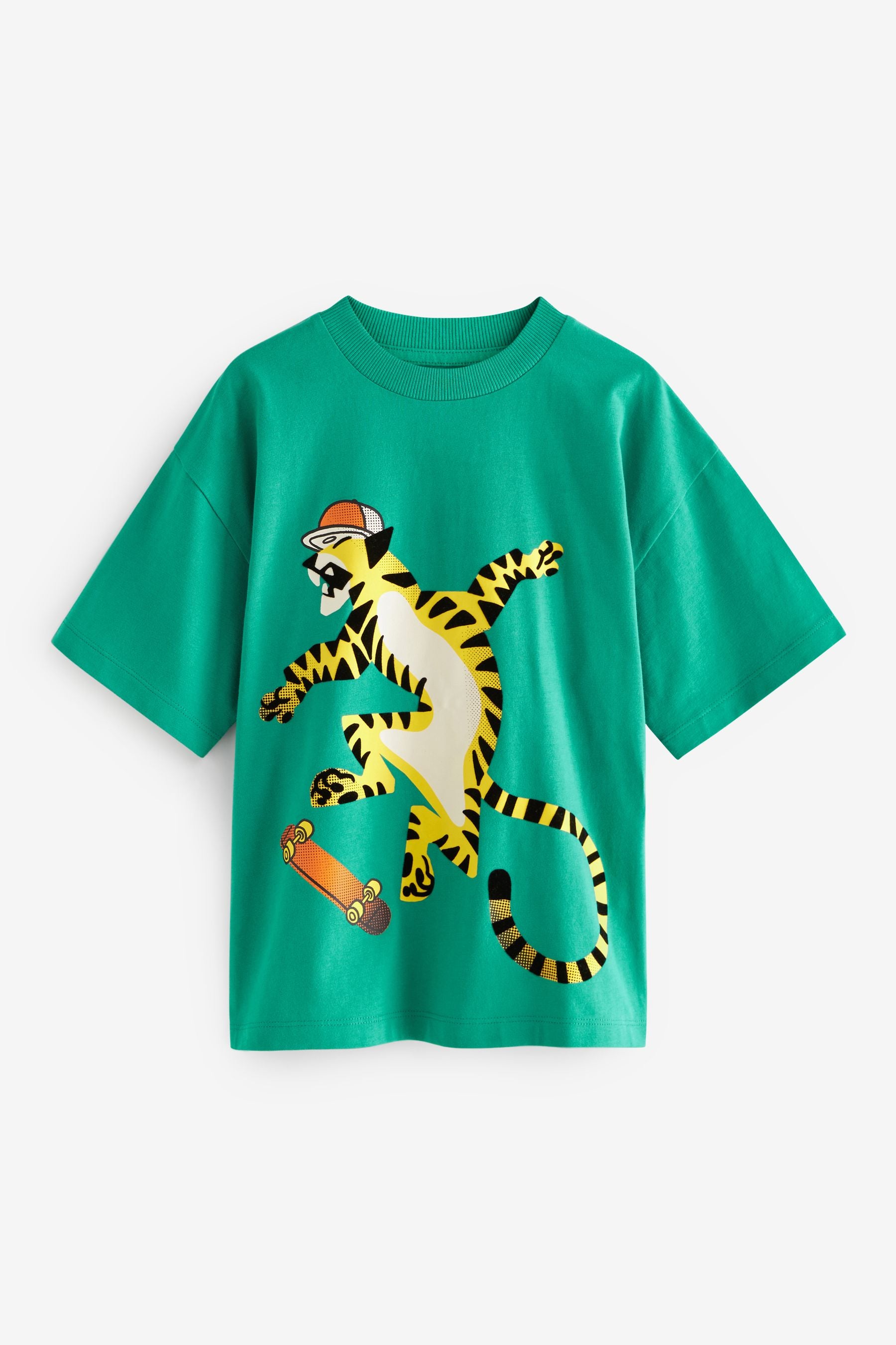 Green Tiger Skateboard Short Sleeves Graphic 100% Cotton T-Shirt (3-16yrs)