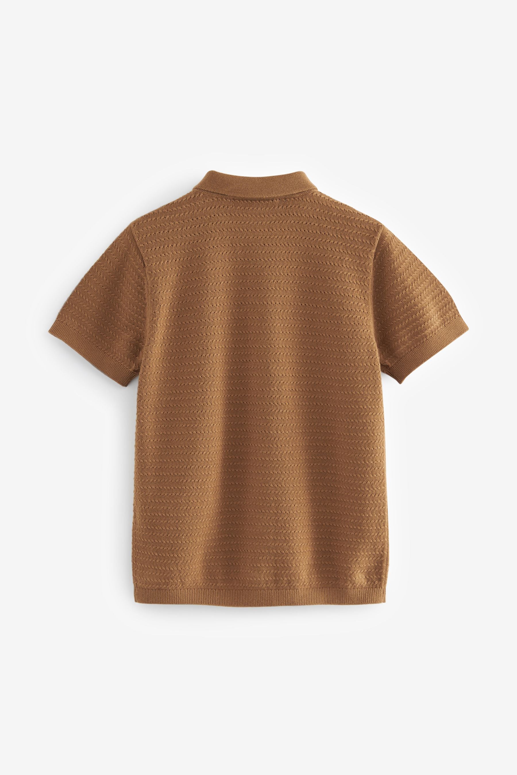 Rust Brown Textured Knitted Polo Shirt (3-16yrs)