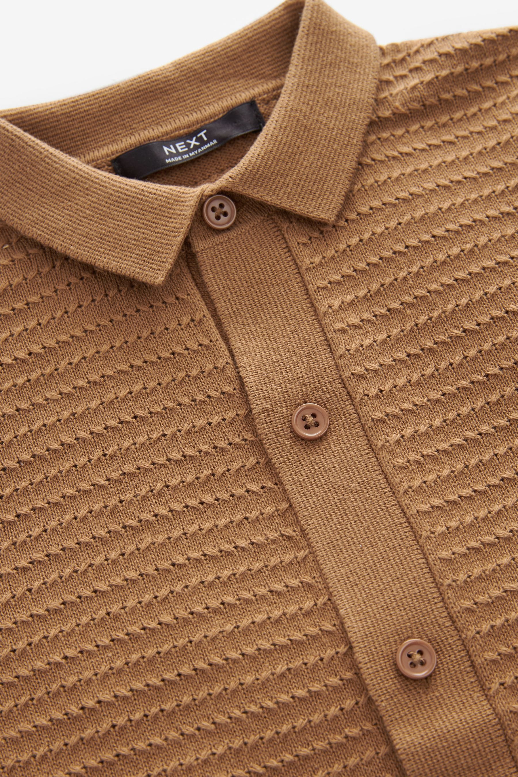 Rust Brown Textured Knitted Polo Shirt (3-16yrs)