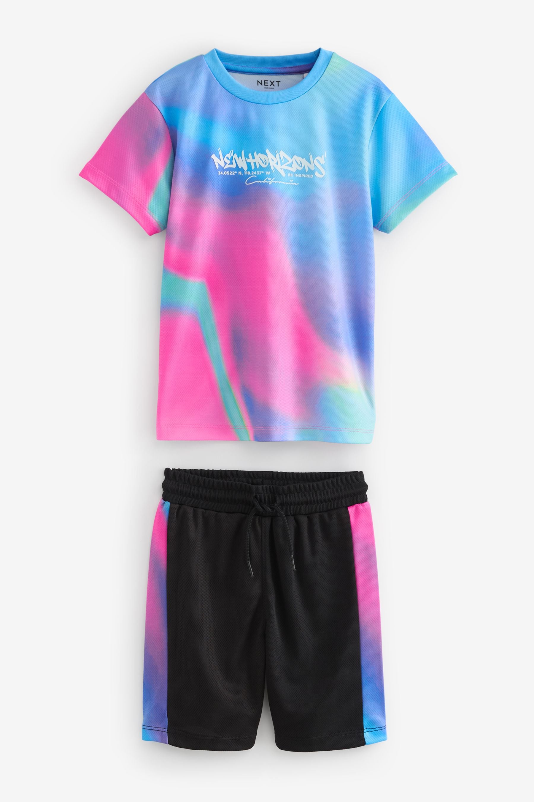 Multi/Black Mesh T-Shirt and Shorts Set (3-16yrs)