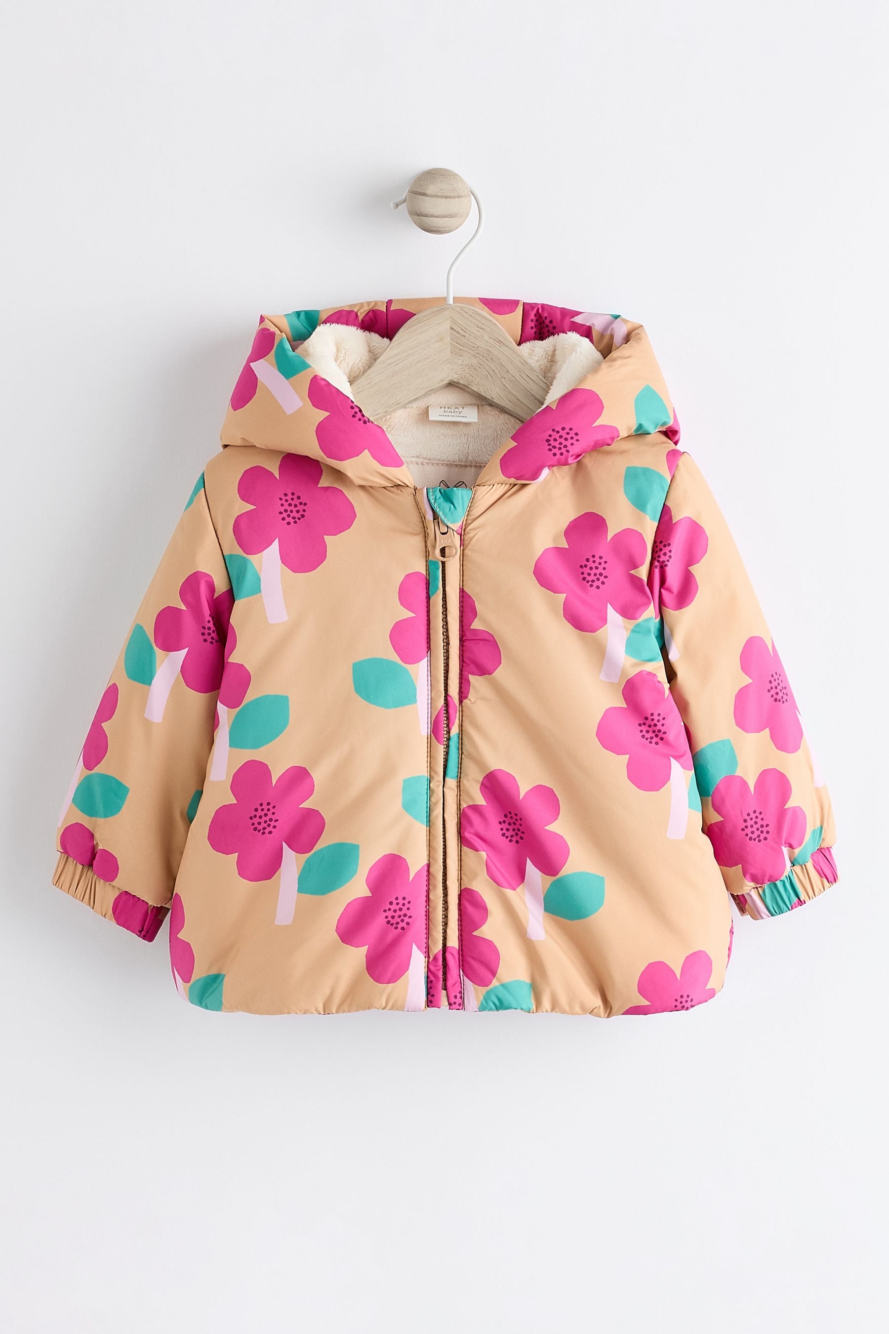 Ochre Yellow/ Pink Floral Hooded Puffer Baby Coat (0mths-2yrs)