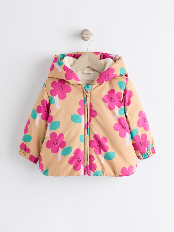 Ochre Yellow/ Pink Floral Baby Hooded Puffer Coat (0mths-2yrs)