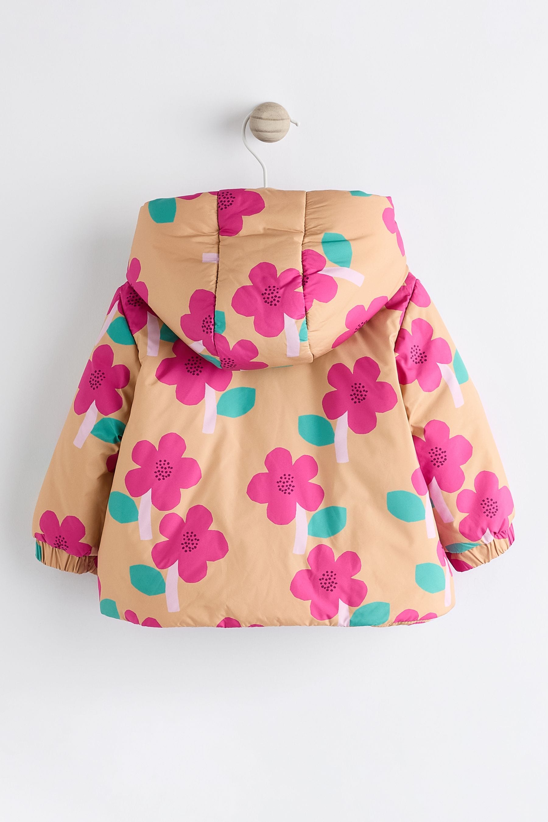 Ochre Yellow/ Pink Floral Hooded Puffer Baby Coat (0mths-2yrs)