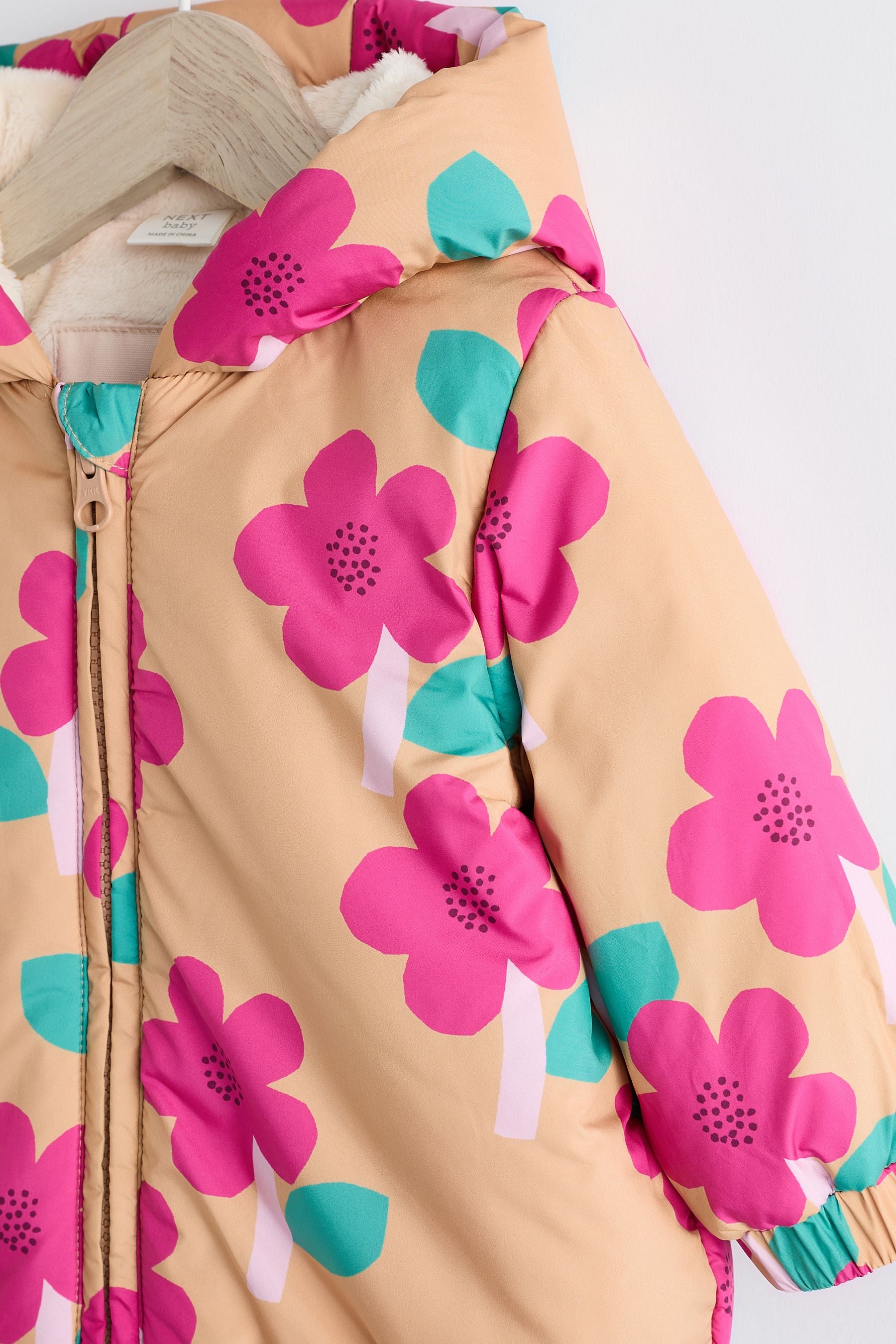 Ochre Yellow/ Pink Floral Hooded Puffer Baby Coat (0mths-2yrs)